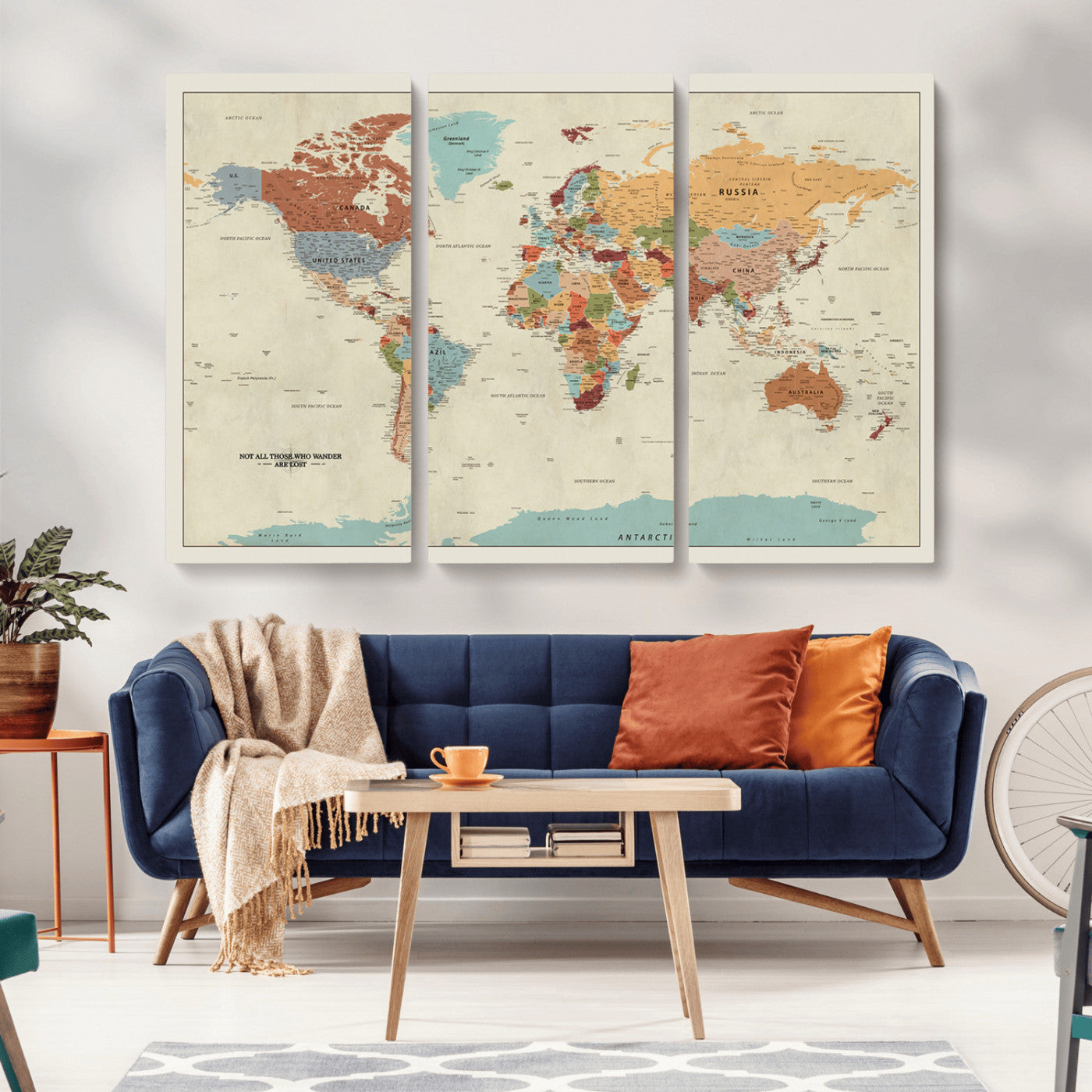 MGV-CV-48X32-3P - Push Pin World Map Canvas Print – Framed Wall Art for Couples to Track Their Travels – Anniversary