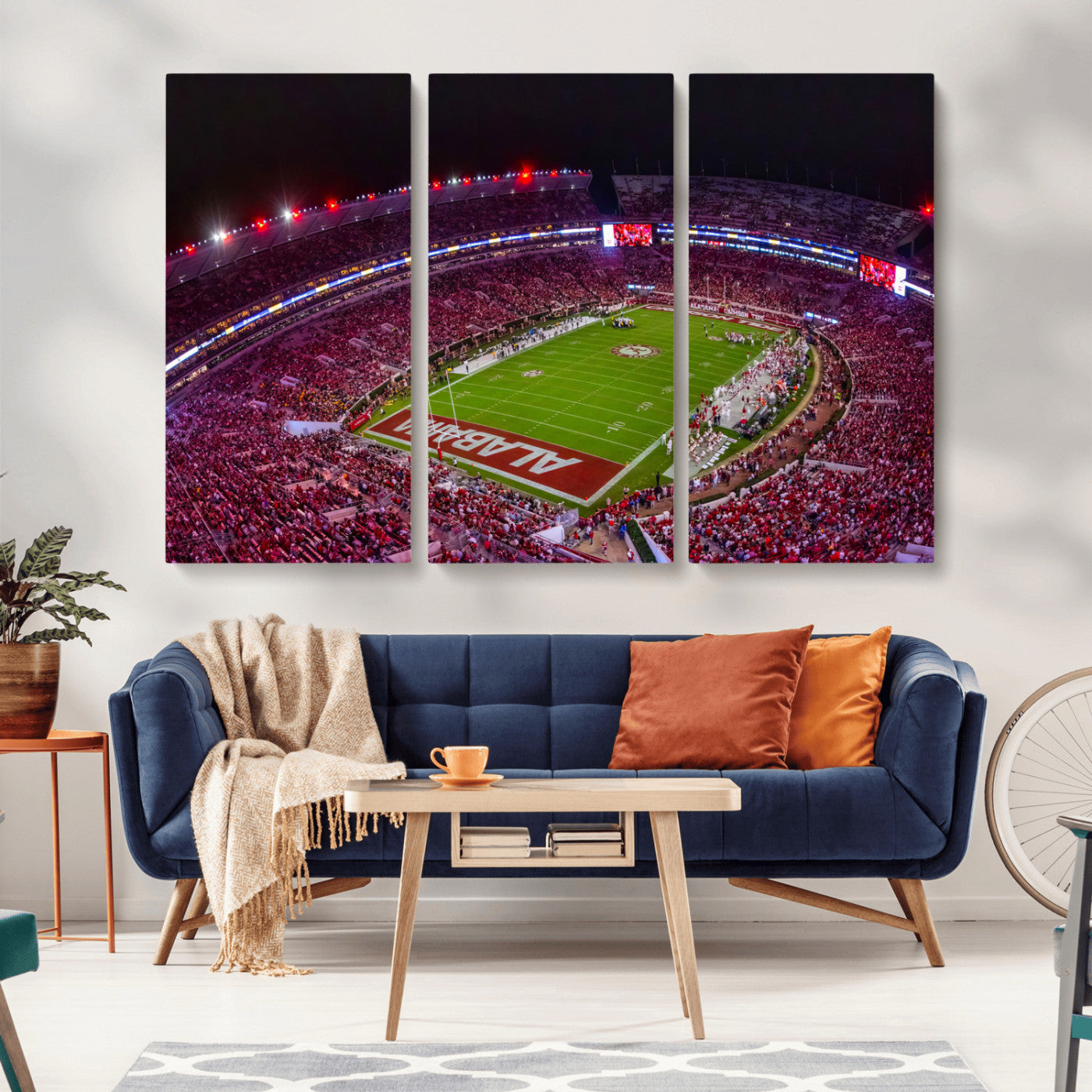 MGV-CV-48X32-3P - Bryant-Denny Stadium Night Game Triple Canvas Wall Art - Alabama Crimson Tide Football Match