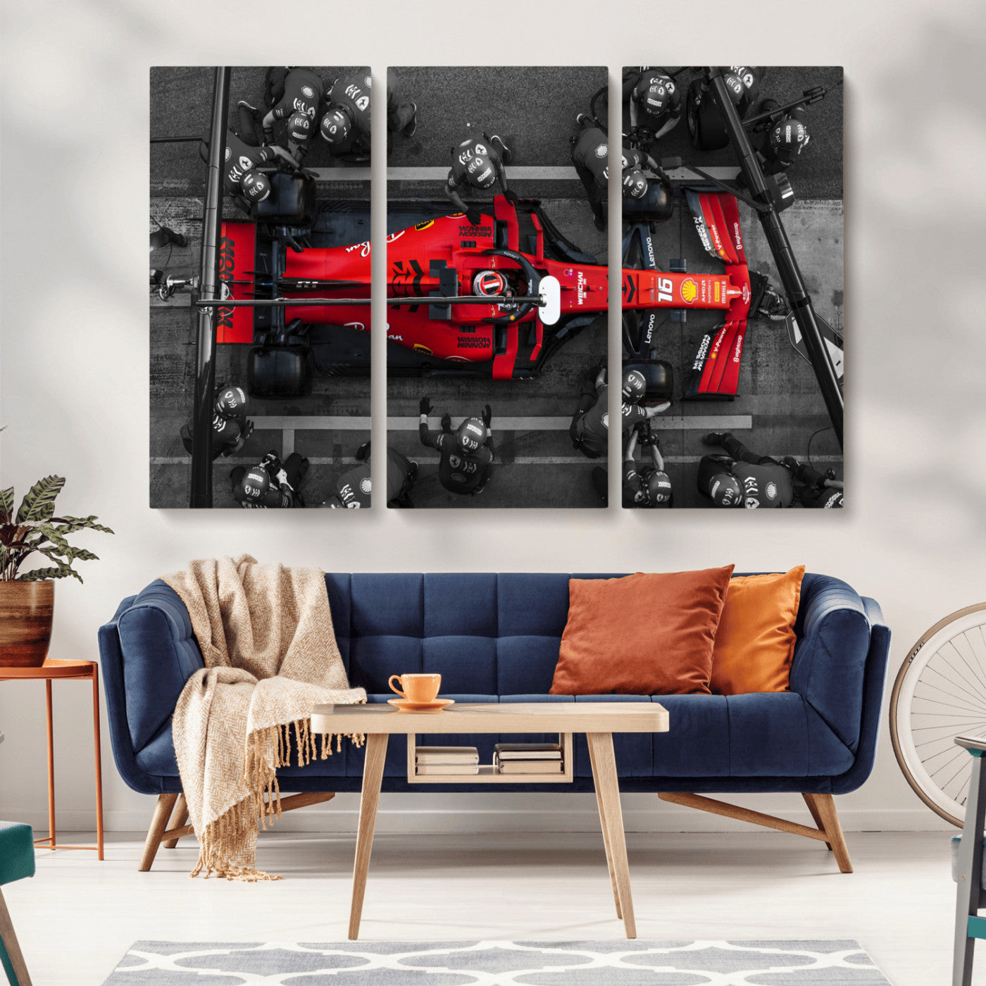 MGV-CV-48X32-3P - Ferrari Pit Stop Canvas Wall Art – Precision and Speed Captured in Bold Motorsport Imagery – Ready