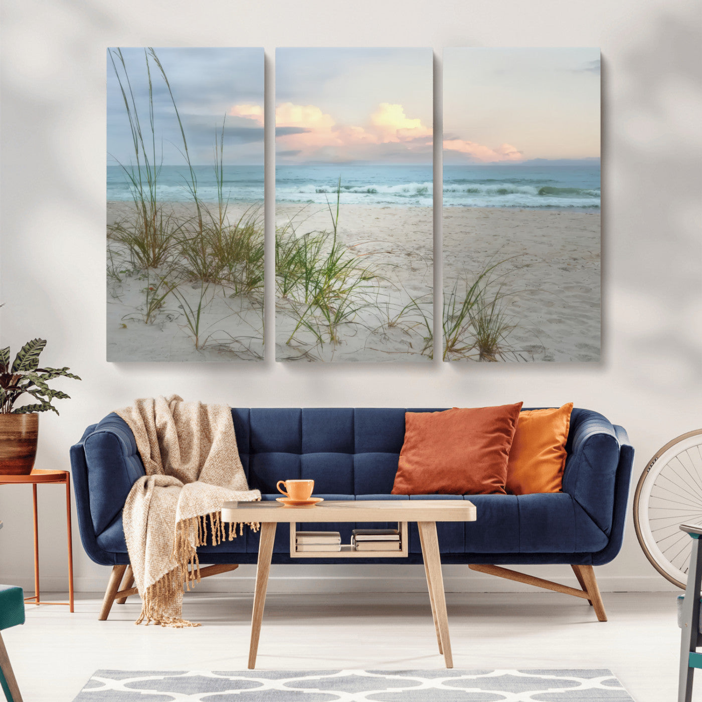 MGV-CV-48X32-3P - Flight Over Coastal Beach Landscape, Flight Over Coastal Beach Print Canvas Wall Art