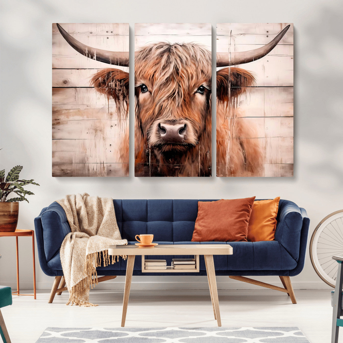 MGV-CV-48X32-3P - Vintage Scottish Highland Cow Cattle Art Print Farmhouse Wall Art Canvas Print