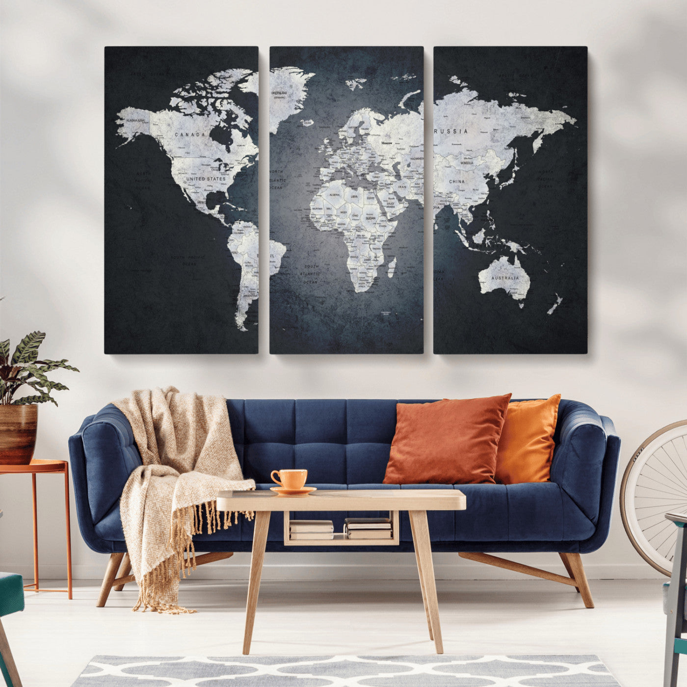 MGV-CV-48X32-3P - World Map Wall Art Canvas Print for Home and Office Decor