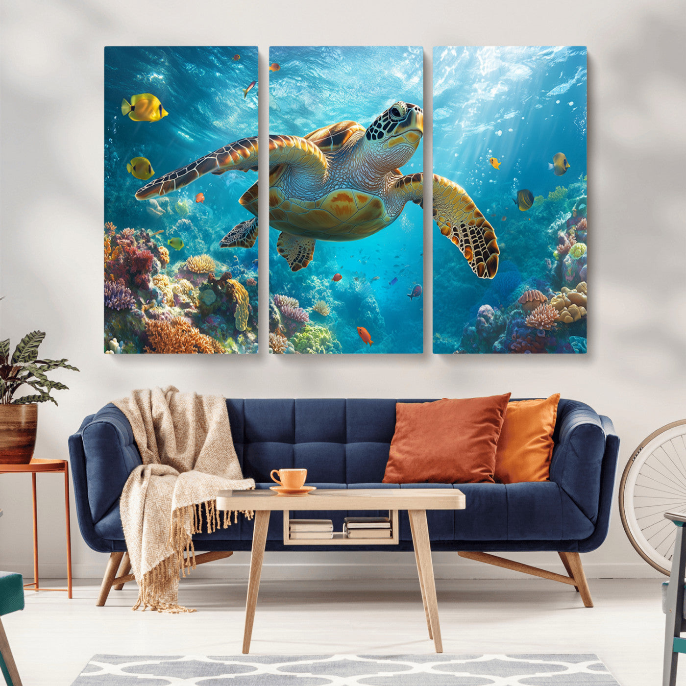 MGV-CV-48X32-3P - Sea Turtle Underwater Canvas Wall Art Print - Vibrant Ocean Wildlife Decor, Marine Wall Art