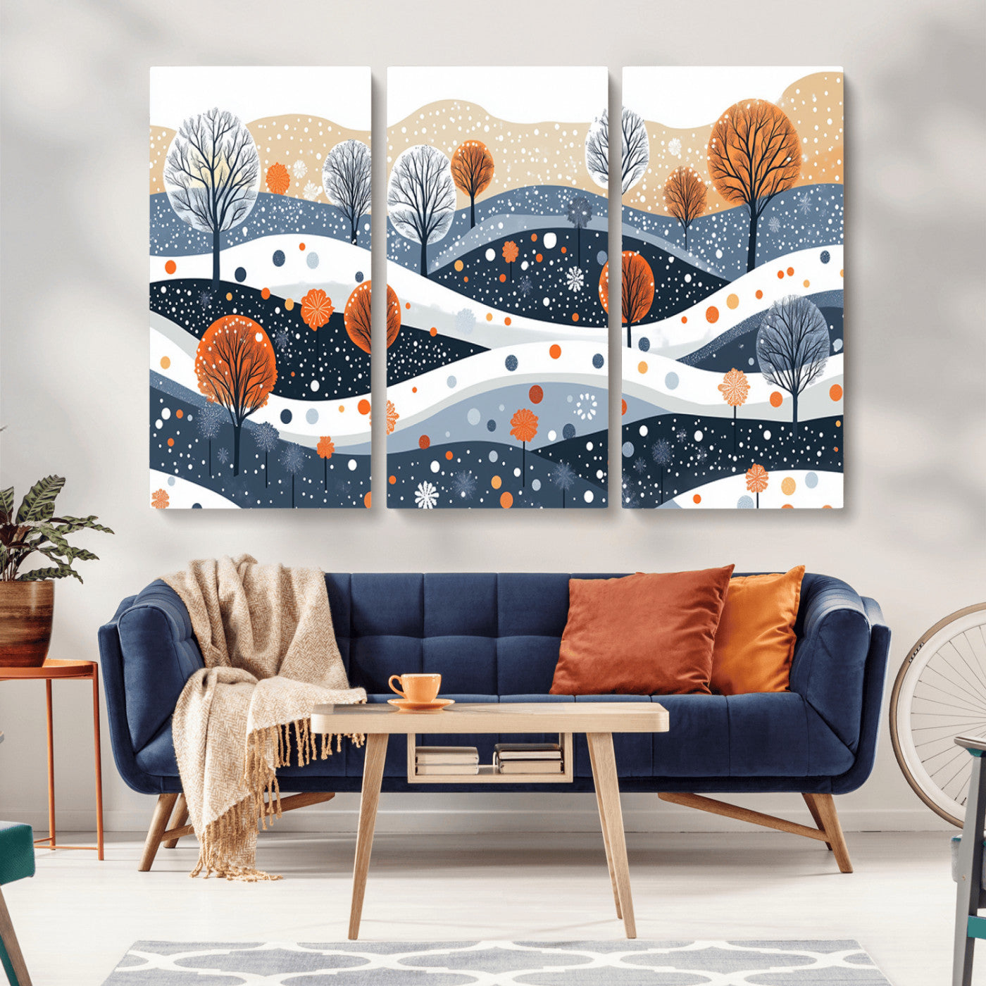 MGV-CV-48X32-3P - Abstract Winter Landscape Canvas Wall Art Print -  Large Colorful Nature Wall Decor