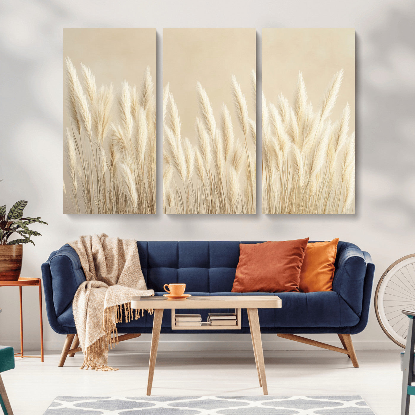 MGV-CV-48X32-3P - Grass Wall Art Print - Elegant Neutral Decor for Living Room, Boho Minimalist Artwork, Ready to Hang