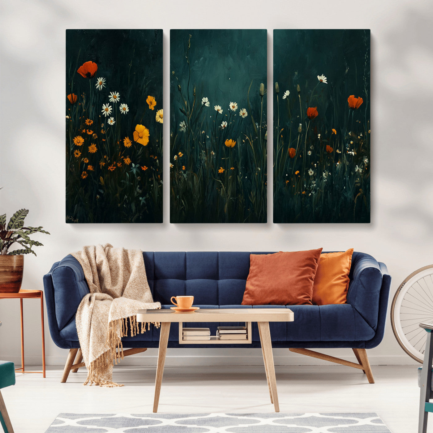 MGV-CV-48X32-3P - Framed Wildflower Field Wall Art, Framed Vintage Botanical Landscape Sign, Floral Decor, Modern