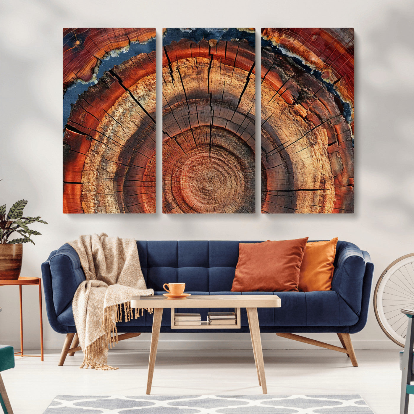 MGV-CV-48X32-3P - Abstract Tree Ring Art, Colorful Tree Ring Wall Decor, Minimalist Home Canvas Art, Modern Farmhouse