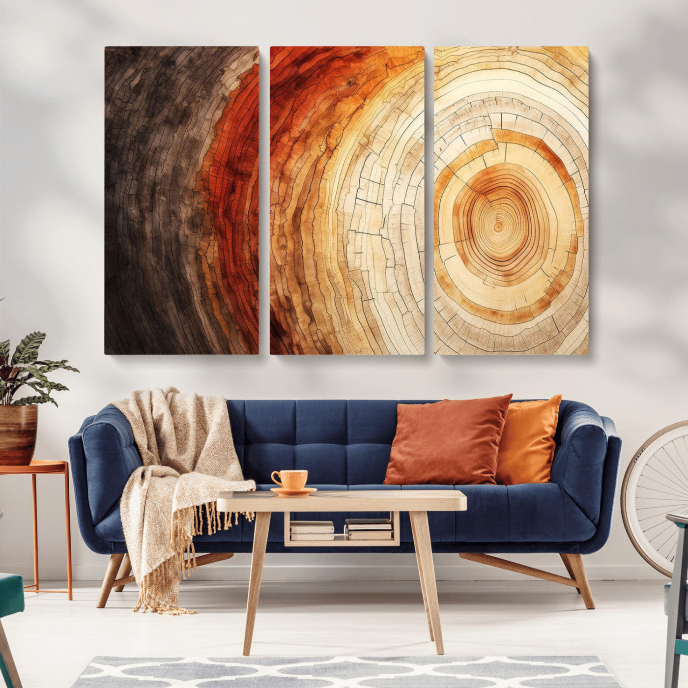MGV-CV-48X32-3P - Tree Ring Print on Canvas Wall Art, Tree Stump Print, Wood Wall Art Living Room, Abstract Natural