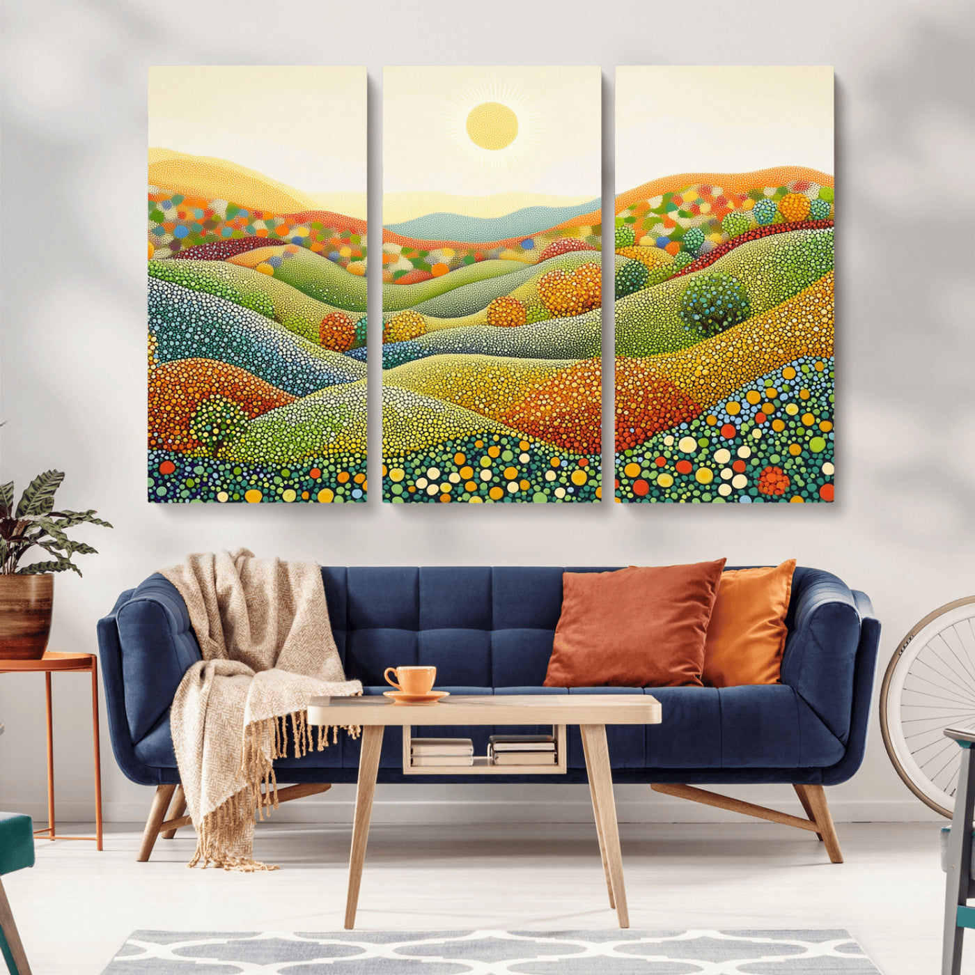 MGV-CV-48X32-3P - YAYOI KUSAMA Wall Art - Colorful Dot Art Landscape Canvas, Framed Japanese Dot Art