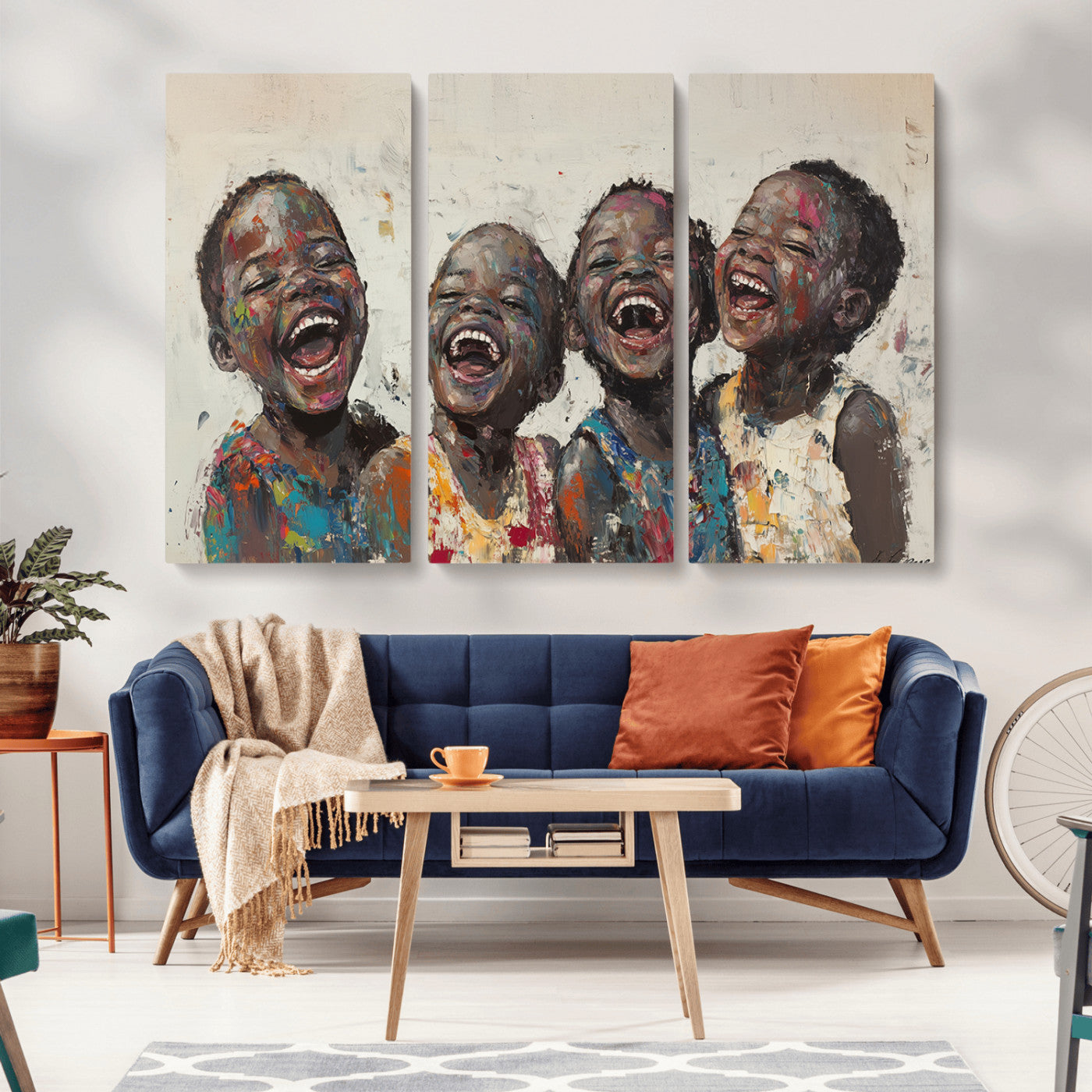 85256-MGV-CV-36X24-Shai Yossef Print - Joyful Childhood Canvas Wall Art - Expressive Impasto Painting of Laughing