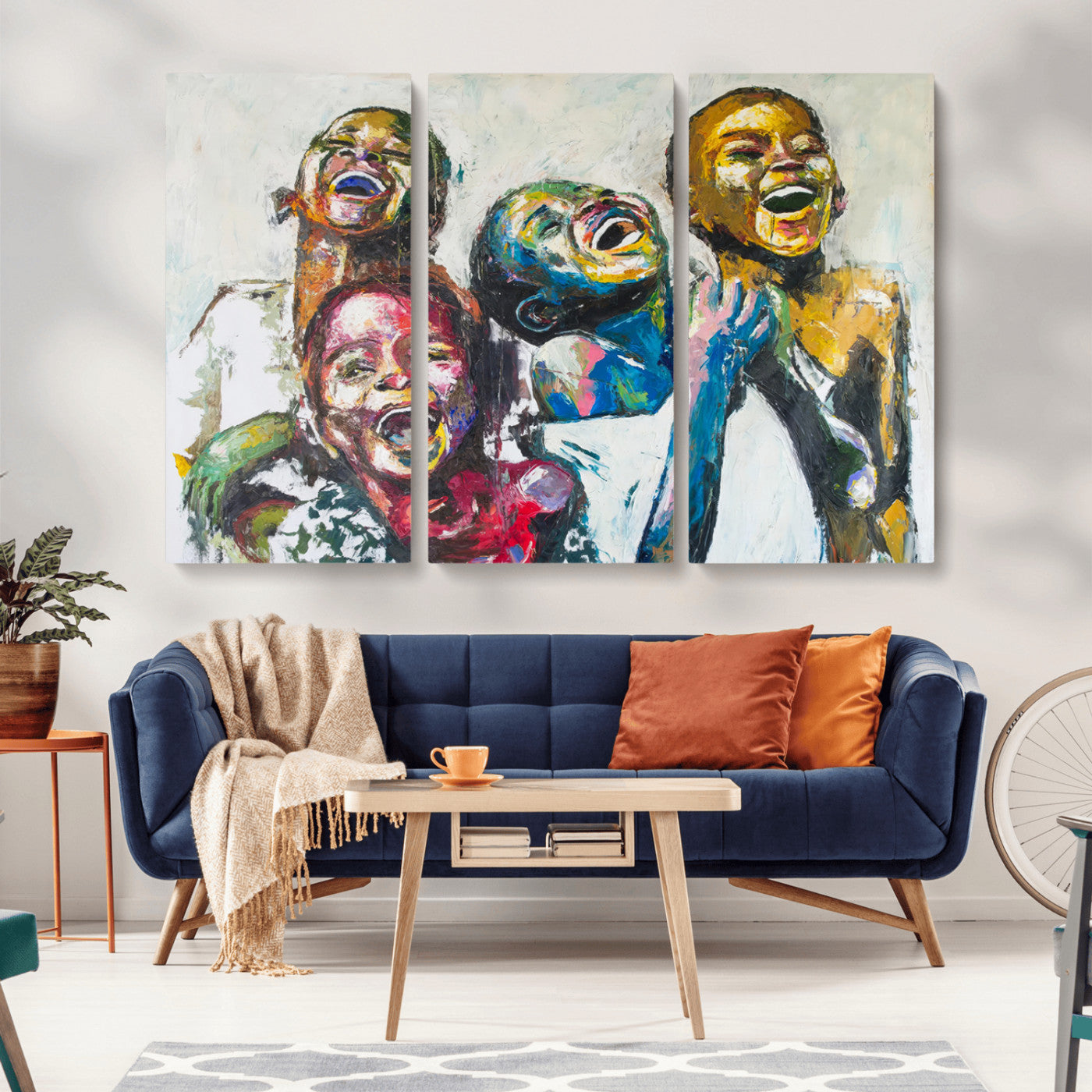 MGV-CV-48X32-3P - Shai Yossef Style Canvas Art - Joyful African Black Kids Impasto Painting with Vibrant Brushstrokes,