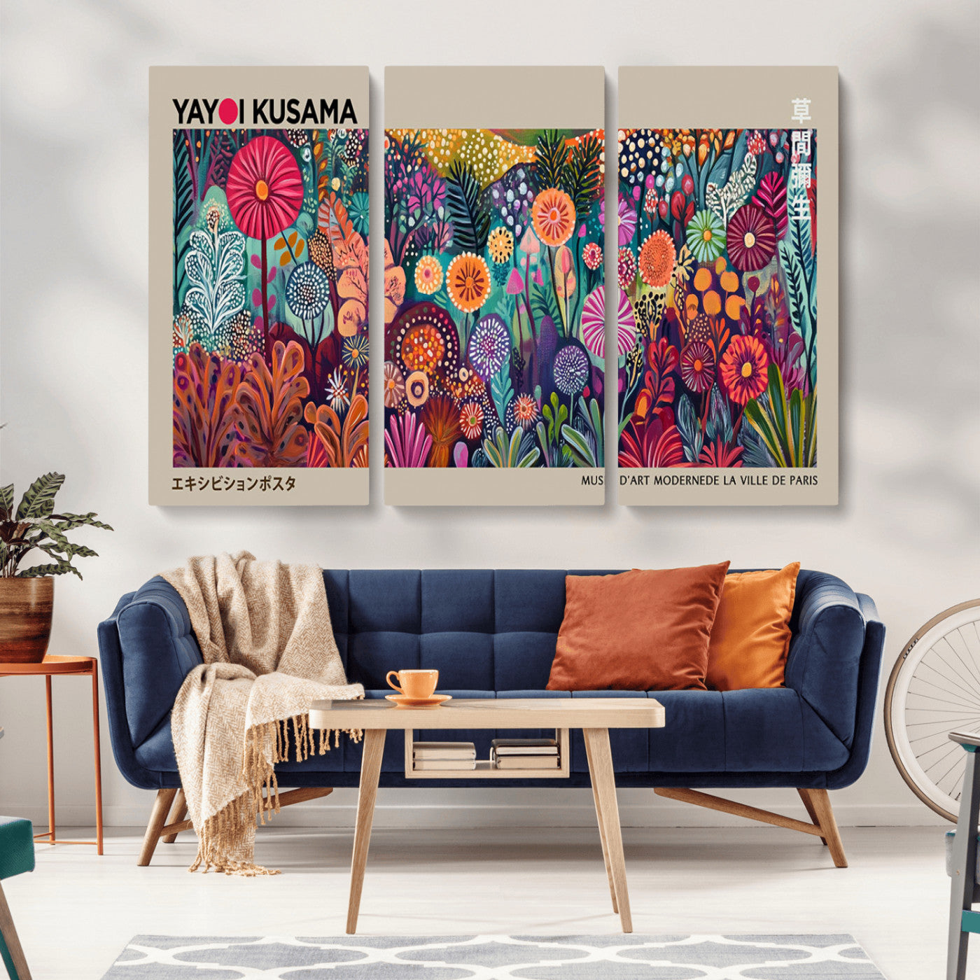 MGV-CV-48X32-3P - Yayoi Kusama Wall Art Canvas Print, Abstract Art, Large Yayoi Kusama Framed Wall Art Print, Japanese
