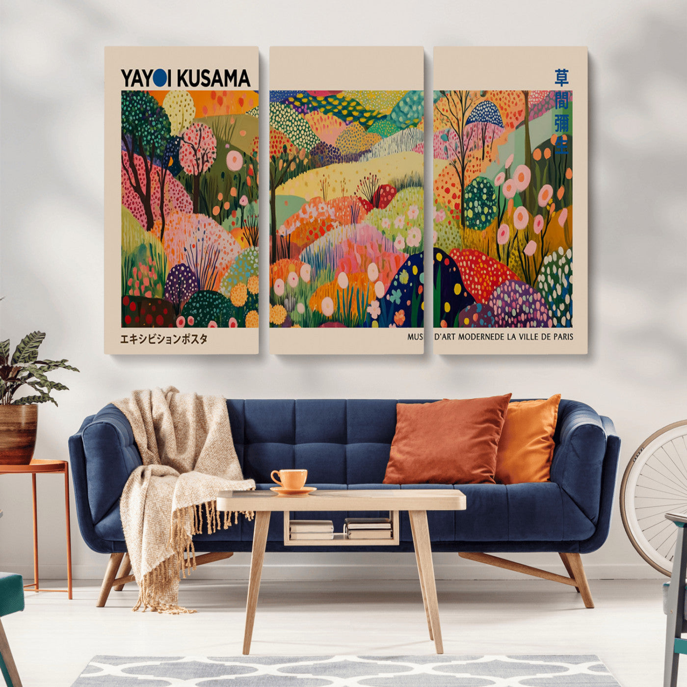 MGV-CV-48X32-3P - Yayoi Kusama Japanese Art Canvas Print, Abstract Art, Large Yayoi Kusama Framed Print, Japanese Wabi
