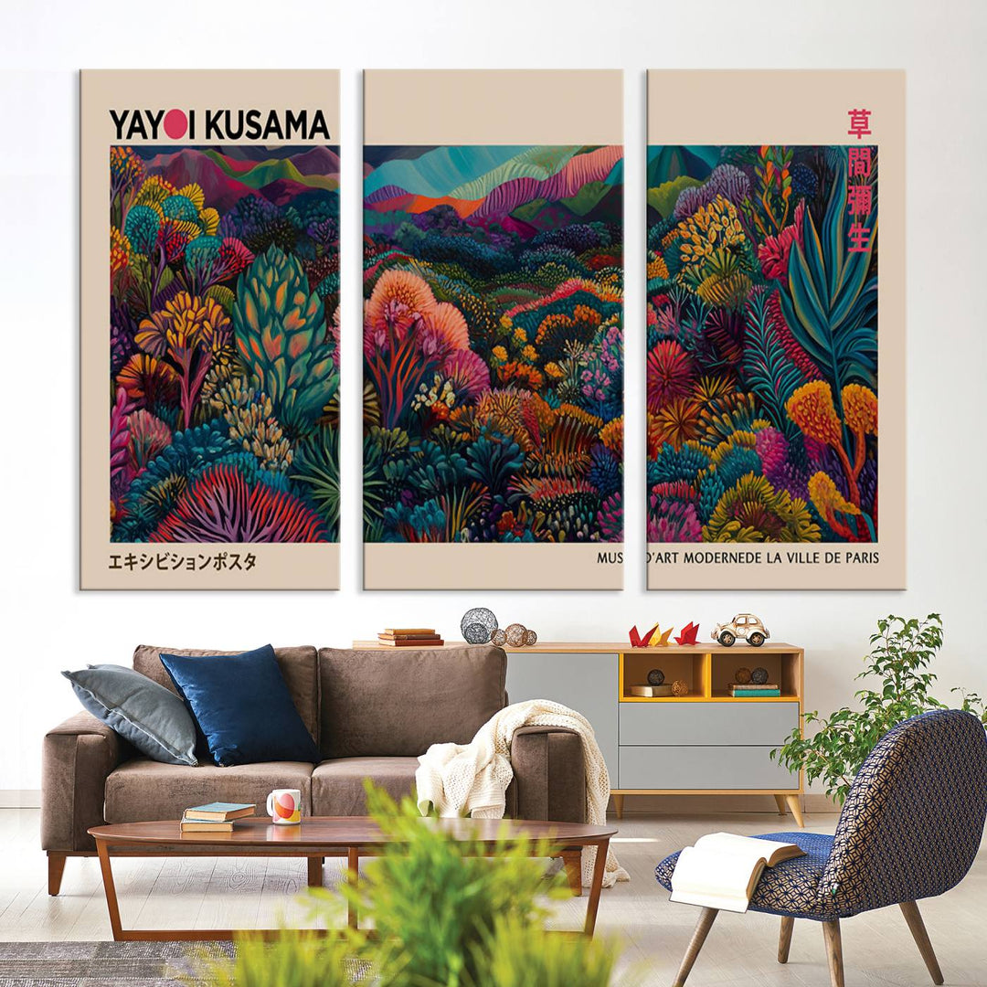 The Yayoi Kusama Wall Art Canvas Print features Japanese Wabi Sabi aesthetics.