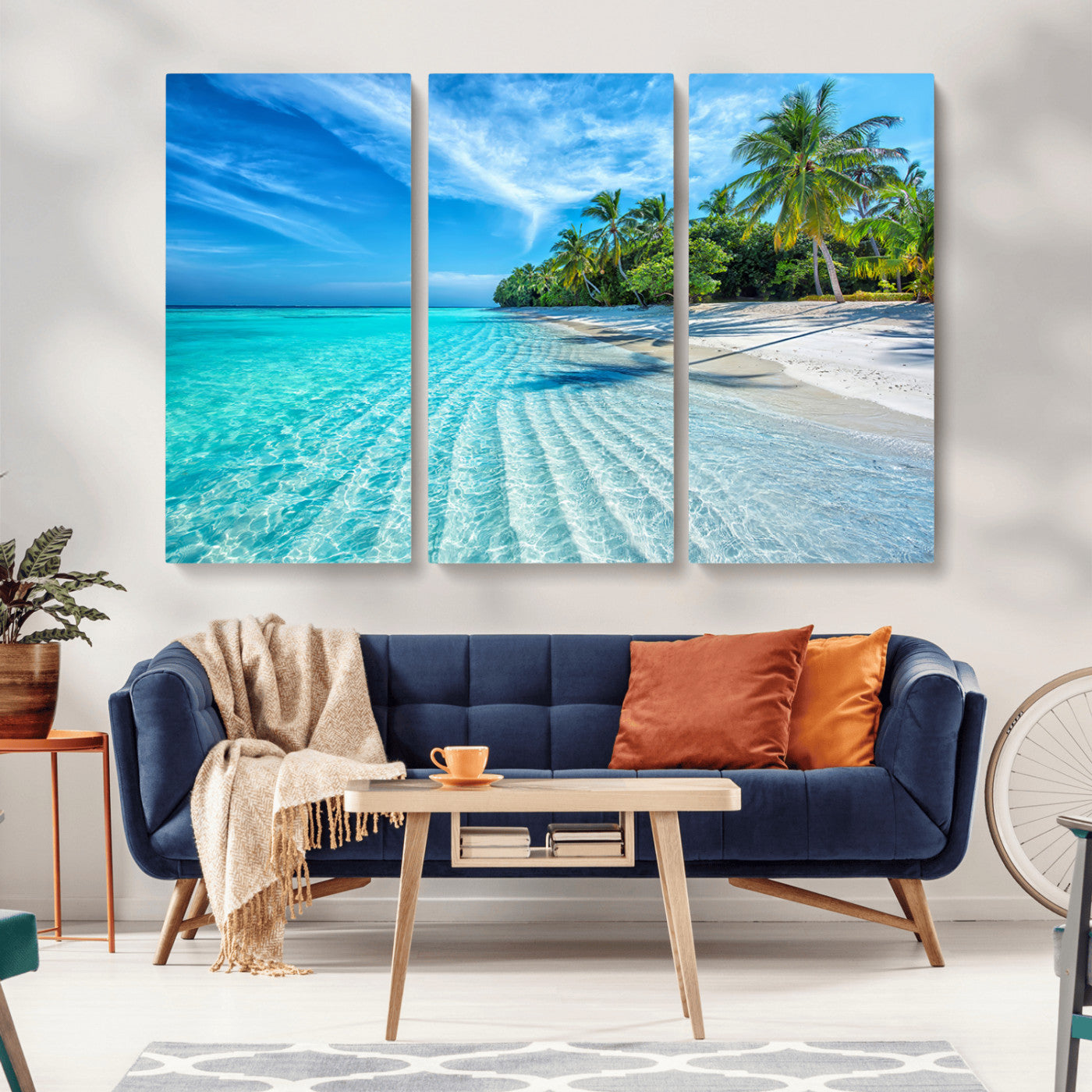 MGV-CV-48X32-3P - Tropical Beach Wall Art Canvas Print - Serene Ocean Landscape with Crystal Clear Turquoise Water and