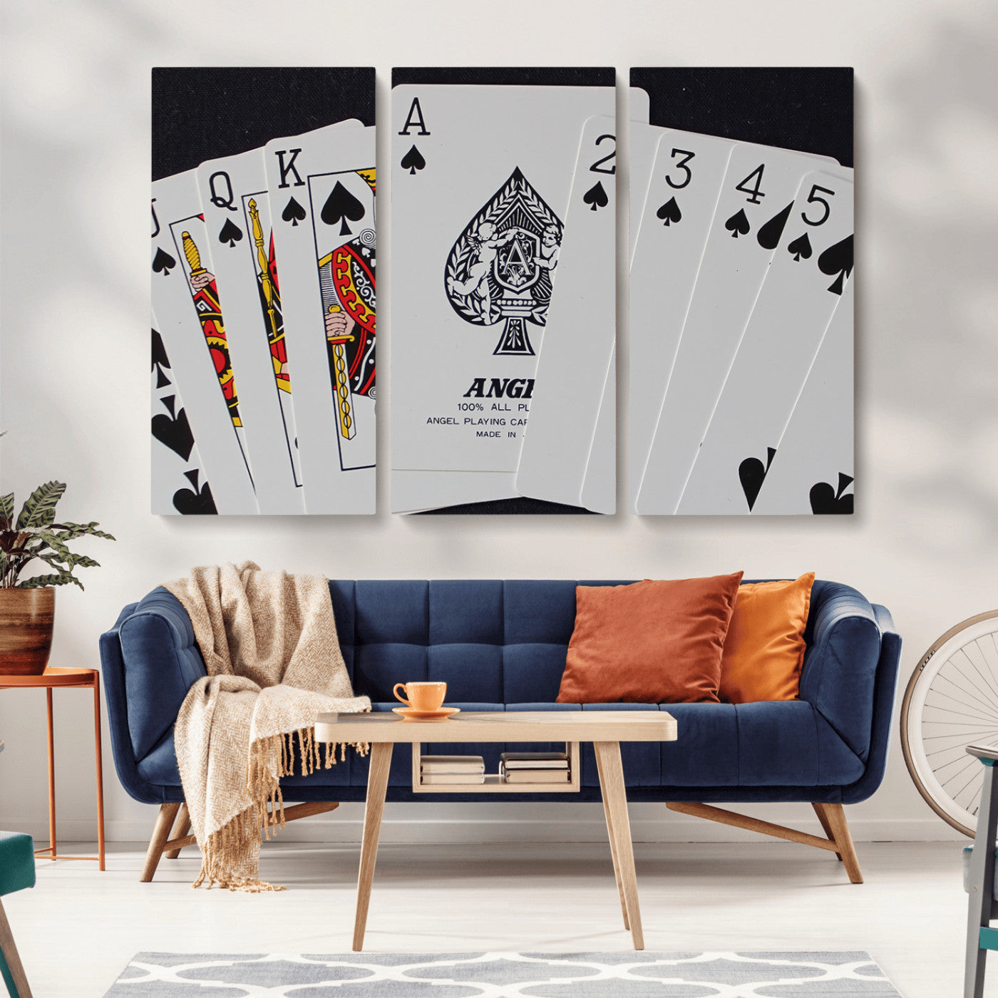 MGV-CV-48X32-3P - Poker Wall Art - Playing Cards Canvas Wall Art Print - Ace of Spades and Royal Flush Design, Perfect