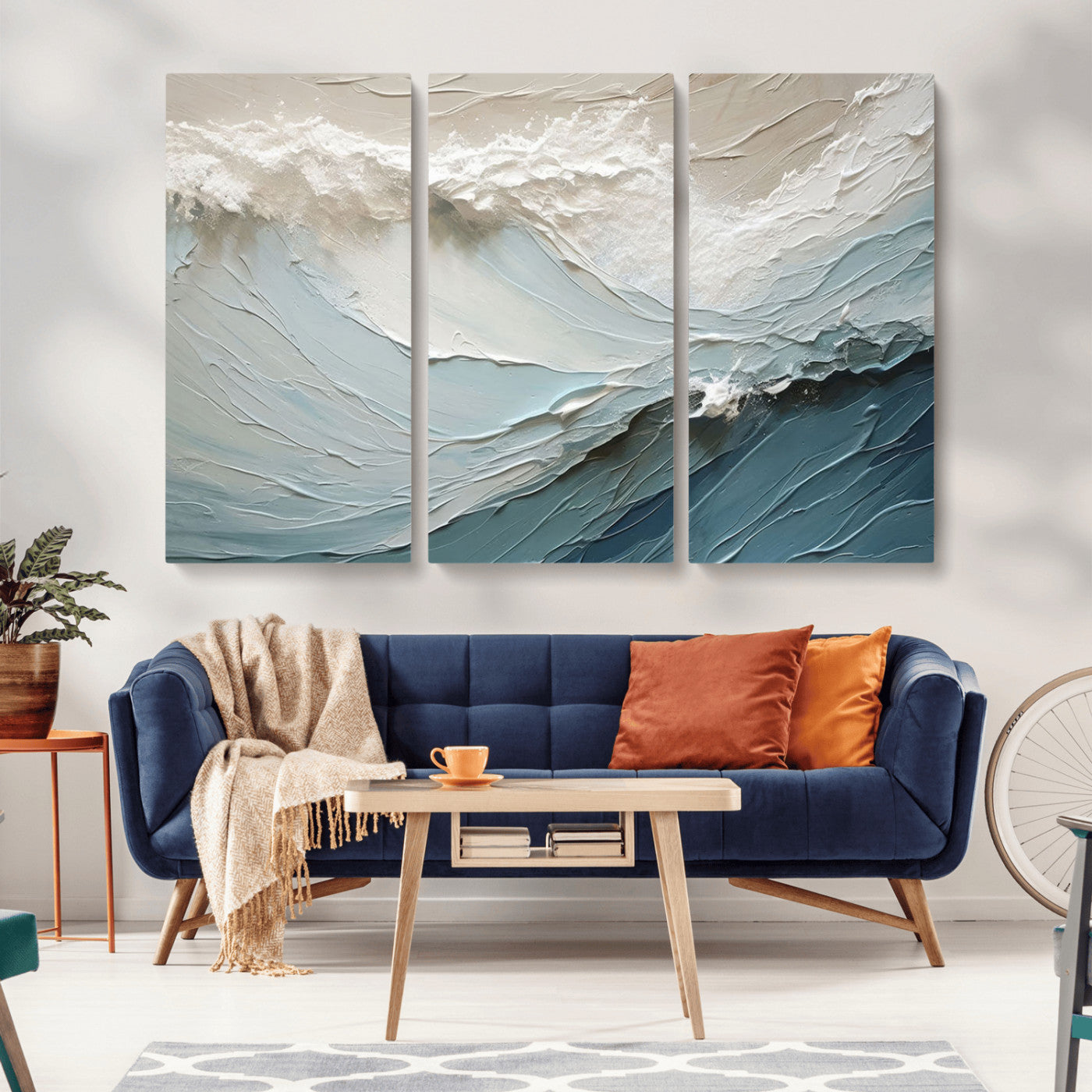 MGV-CV-48X32-3P - Waves Abstract Wall Art Print, Modern Framed Abstract Canvas Print, Abstract Painting for Living