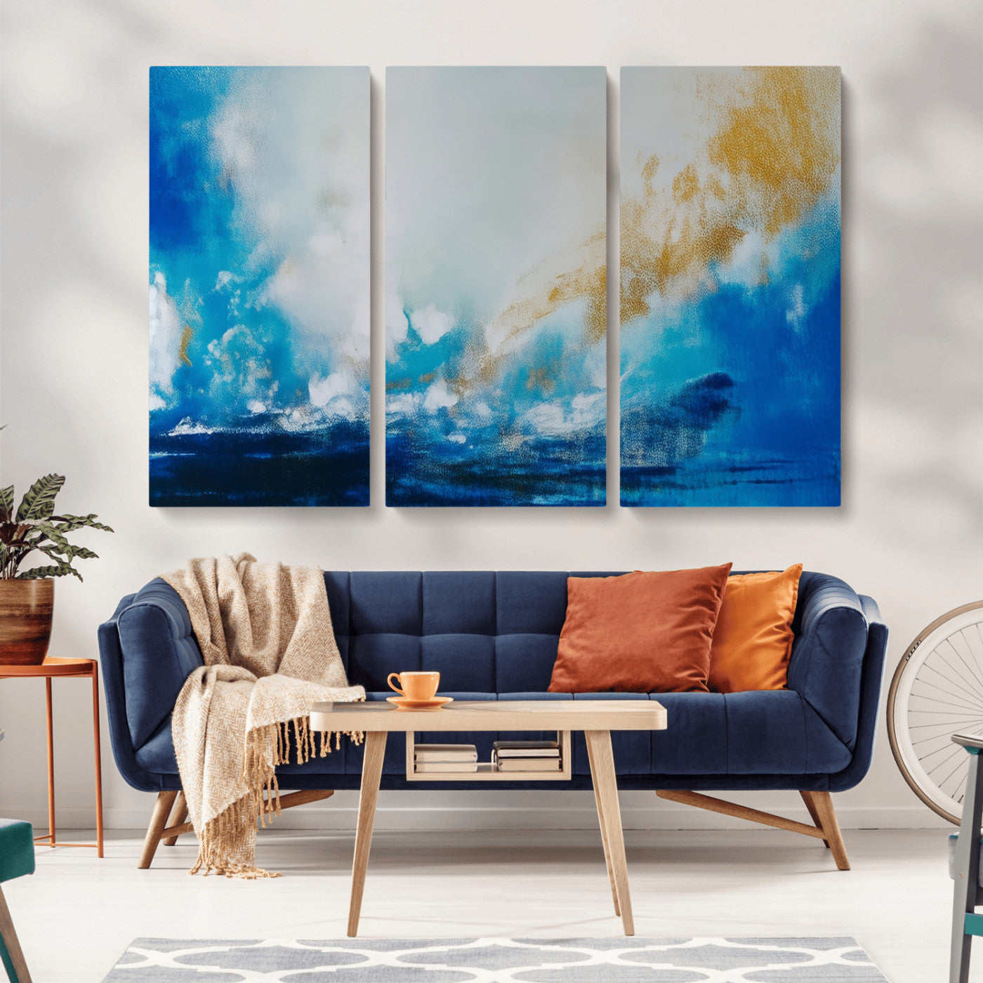 MGV-CV-48X32-3P - Blue Abstract Print - Dynamic Ocean-Inspired Canvas Wall Art