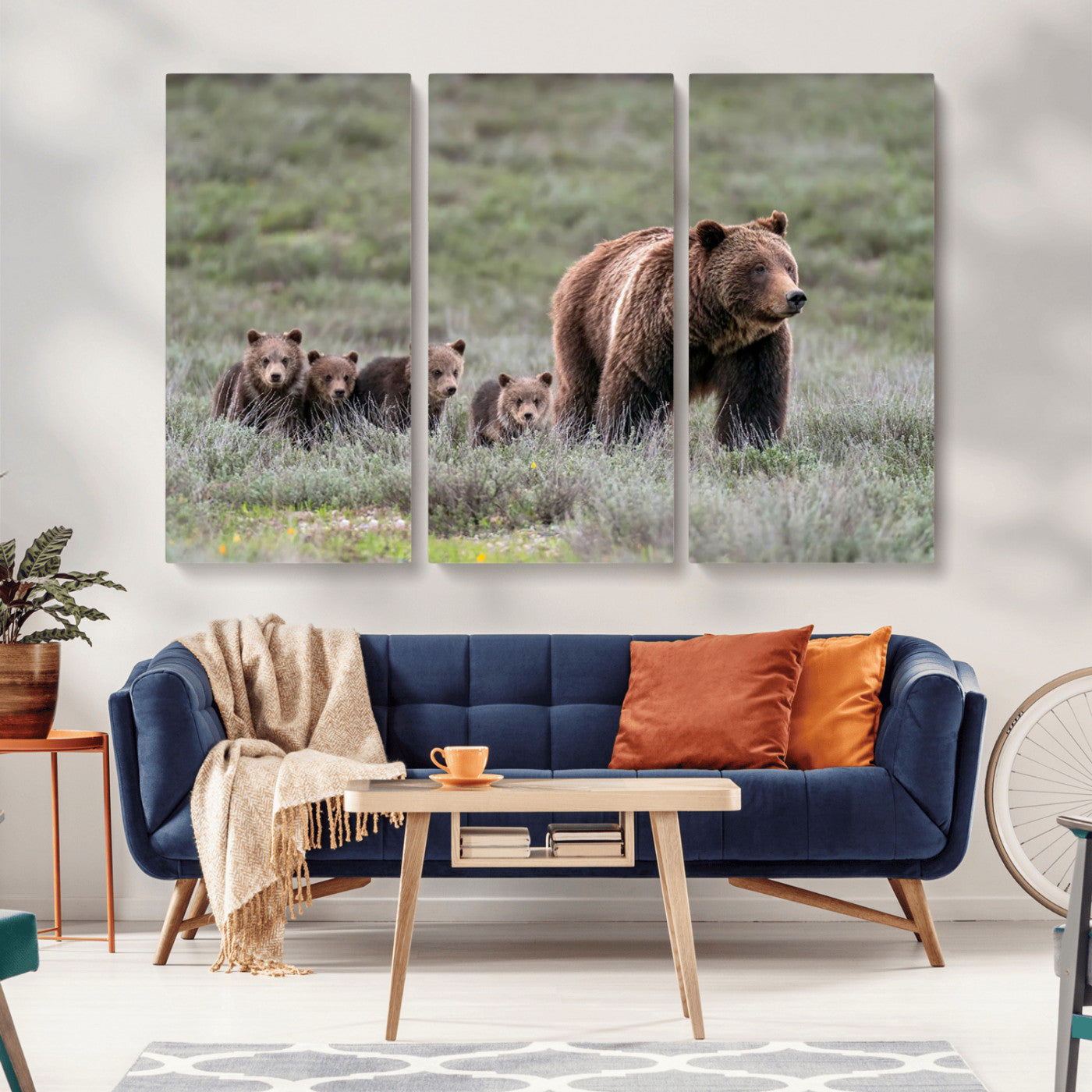 MGV-CV-48X32-3P - Wildlife Photography of 399 Grizzly Bear Cubs | Queen of the Tetons Canvas Wall Art Print