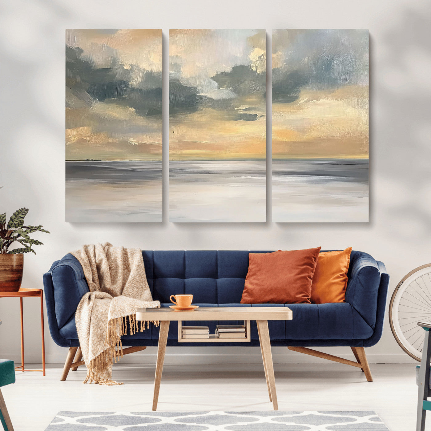 MGV-CV-48X32-3P - Modern Coastal Artwork with Vibrant Abstract Ocean Waves Wall Art Canvas Print for Contemporary