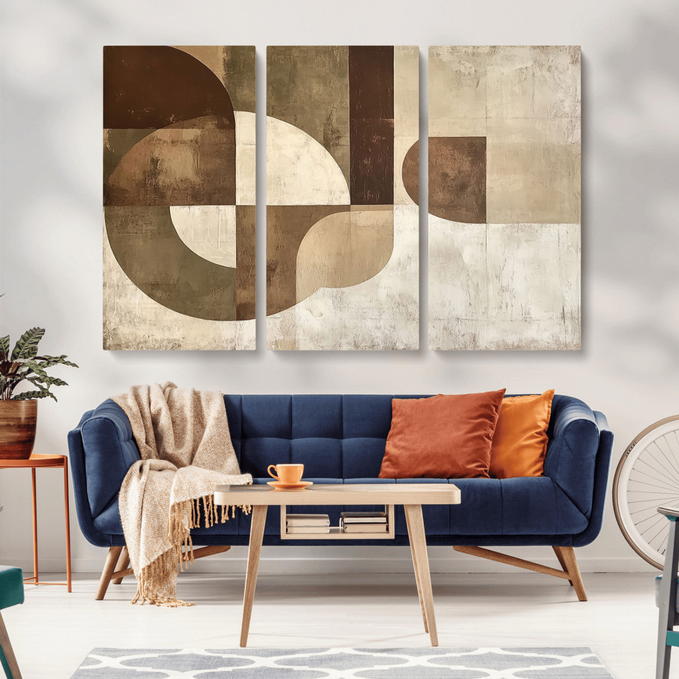 MGV-CV-48X32-3P - Wabi Sabi Geometric Wall Art | Abstract Modern Minimalist Canvas Print with Neutral Mid Century Art