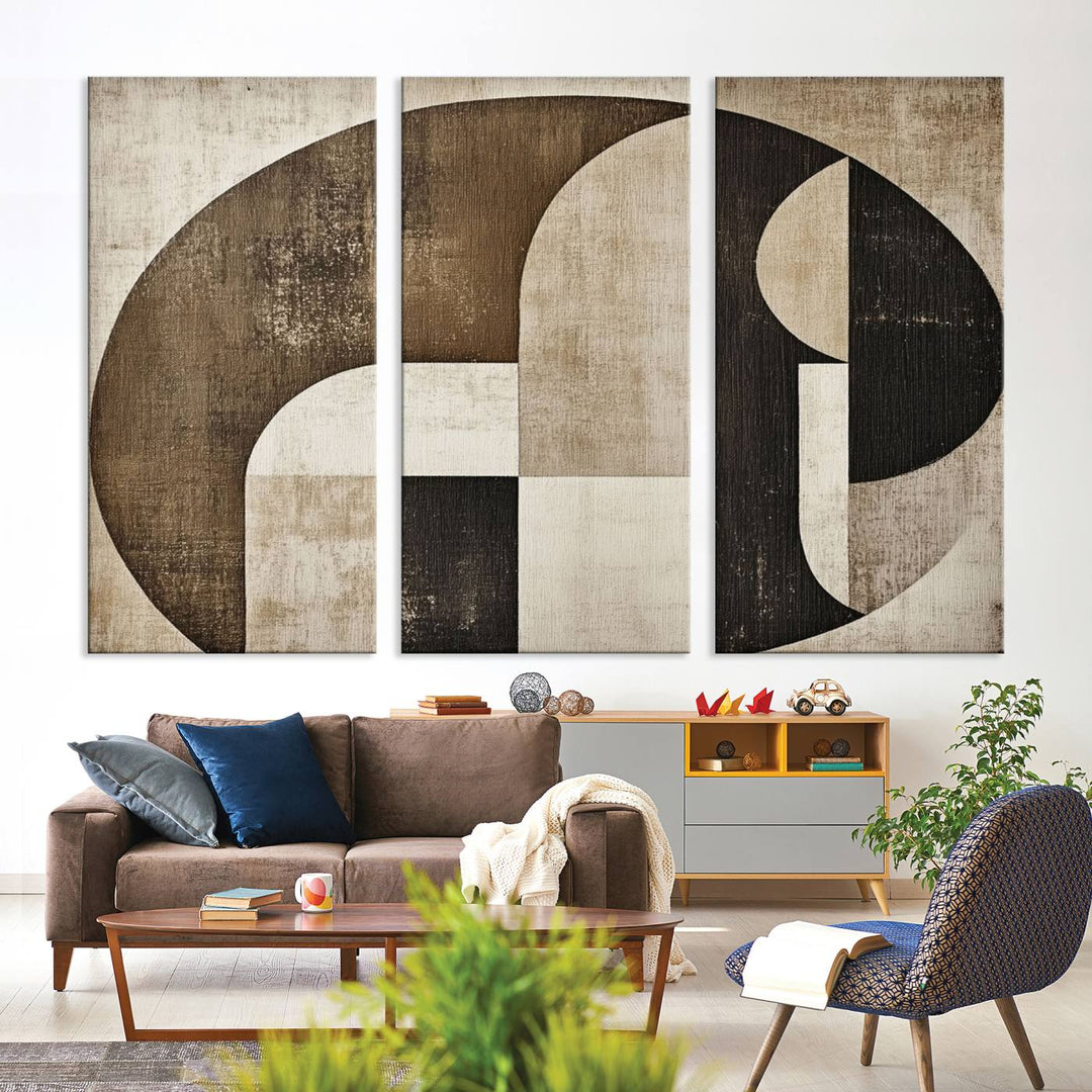 The Wabi Sabi Geometric Minimalist Wall Art Canvas Print is a modern abstract canvas featuring neutral mid-century art, ideal for zen and minimalist decor.