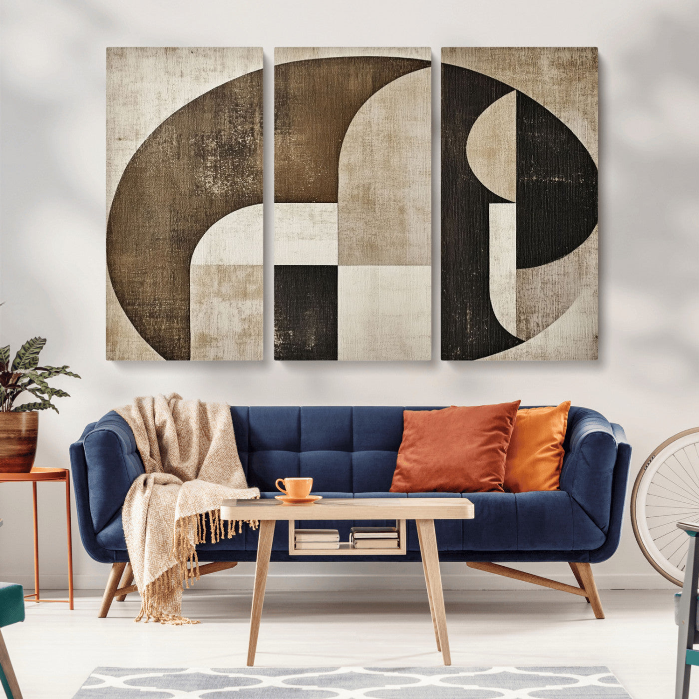 MGV-CV-48X32-3P - Wabi Sabi Abstract Wall Art | Geometric Modern Minimalist Canvas Print with Neutral Mid Century Art