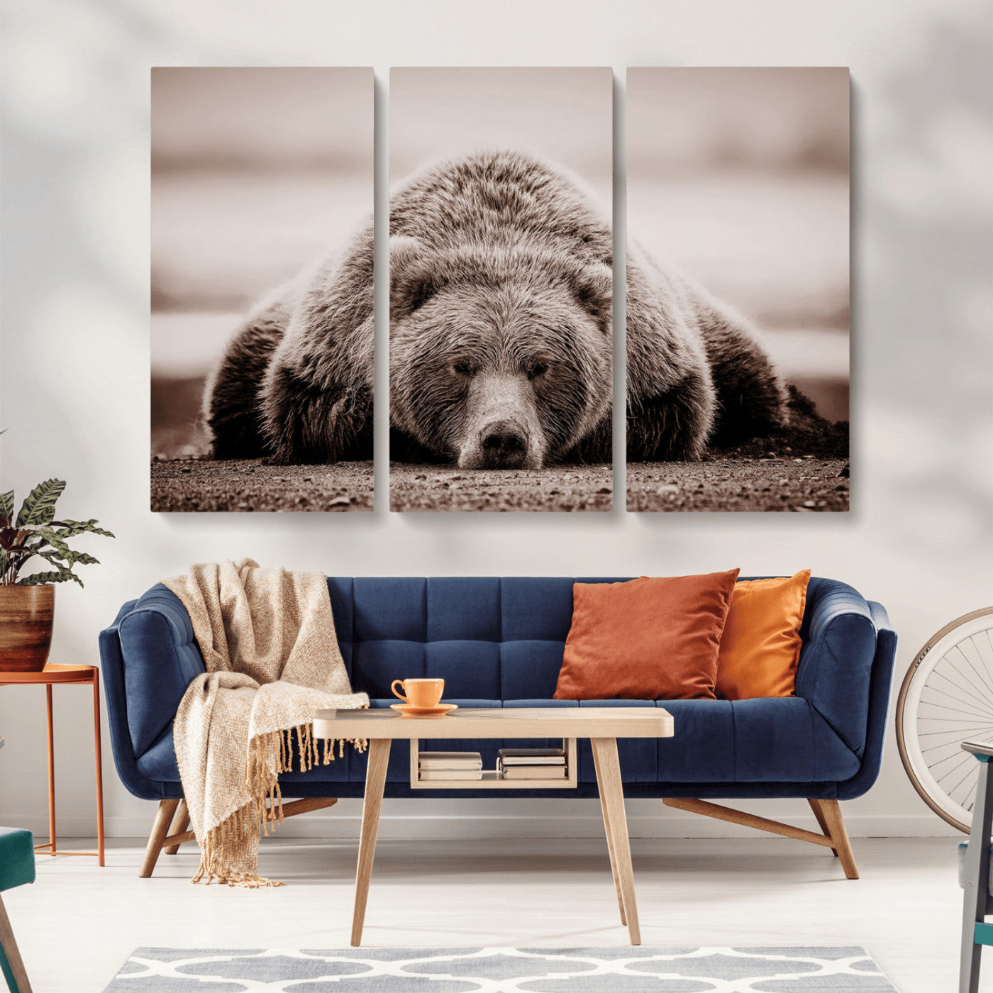 MGV-CV-48X32-3P - Grizzly Bear Wall Art Print - Bear Canvas Wall Art - Rustic Bear Portrait Canvas Print for Cabin Wall Decor and Nature-Inspired Spaces