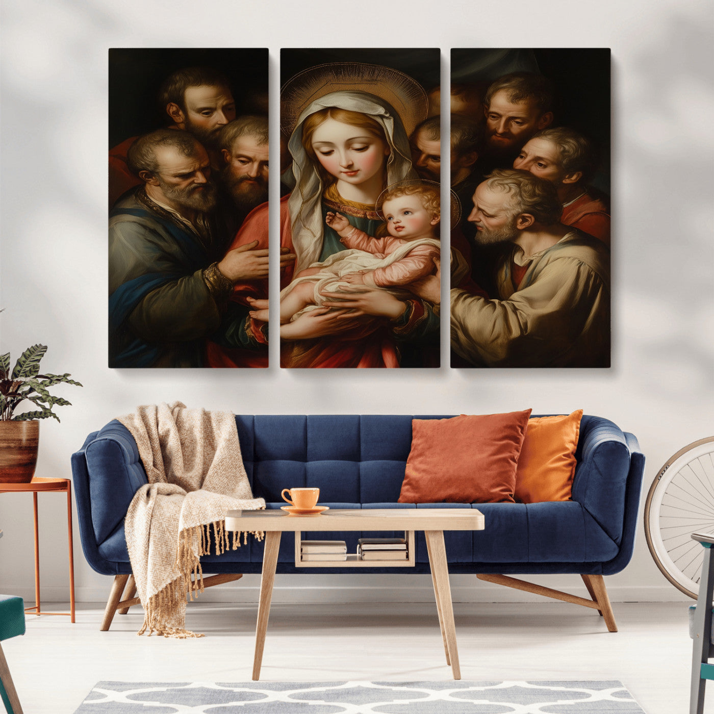 MGV-CV-48X32-3P - Religious Canvas Wall Art Print - Madonna and Child with Apostles Art Print - Classic Christian