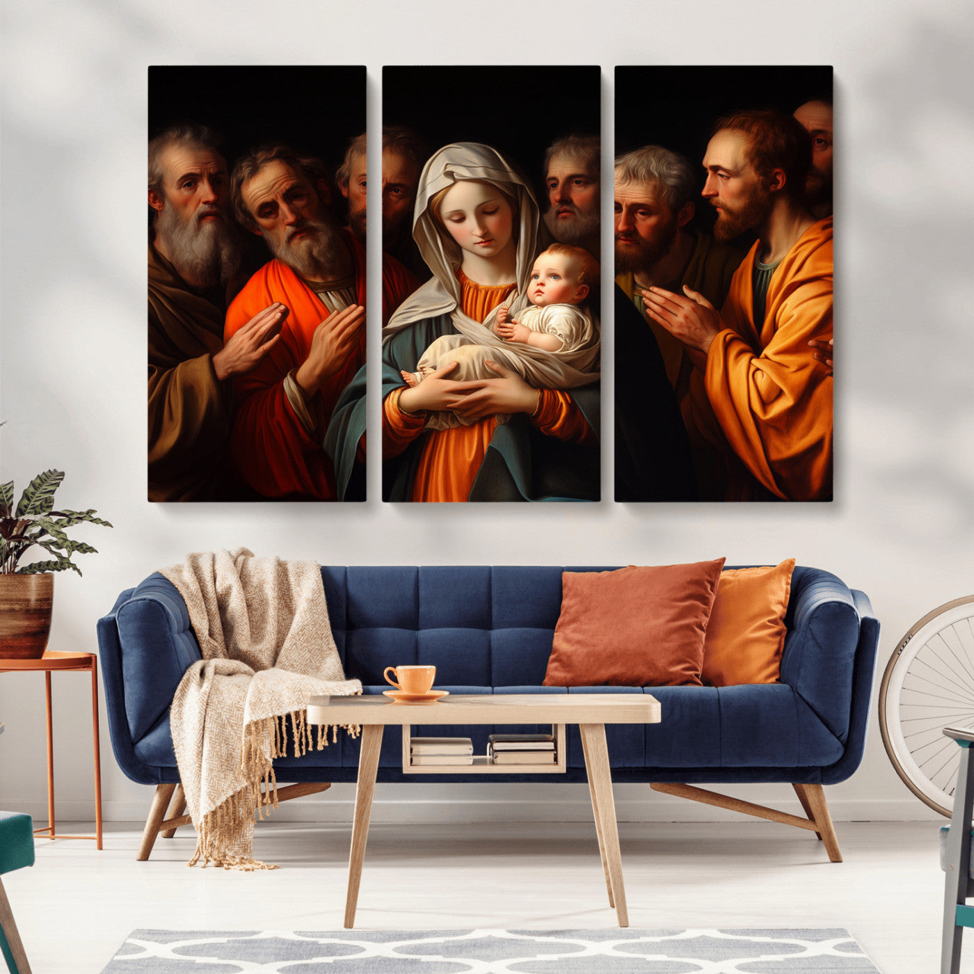MGV-CV-48X32-3P - Religious Canvas Wall Art Print - Madonna and Child with Apostles Art Print - Classic Christian