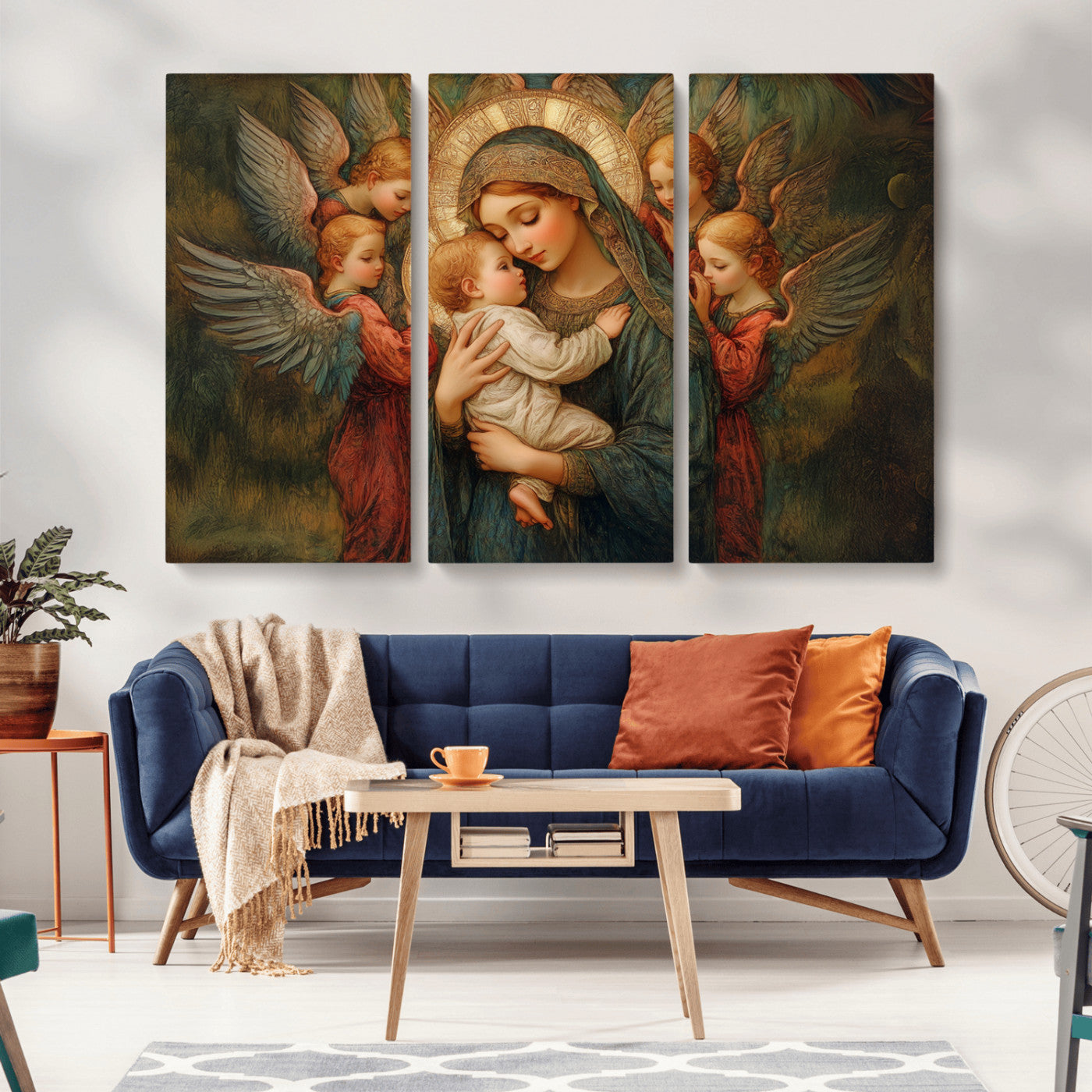 MGV-CV-48X32-3P - Mary Jesus Canvas Wall Art Print - Madonna and Child with Angels Art Print - Classic Christian