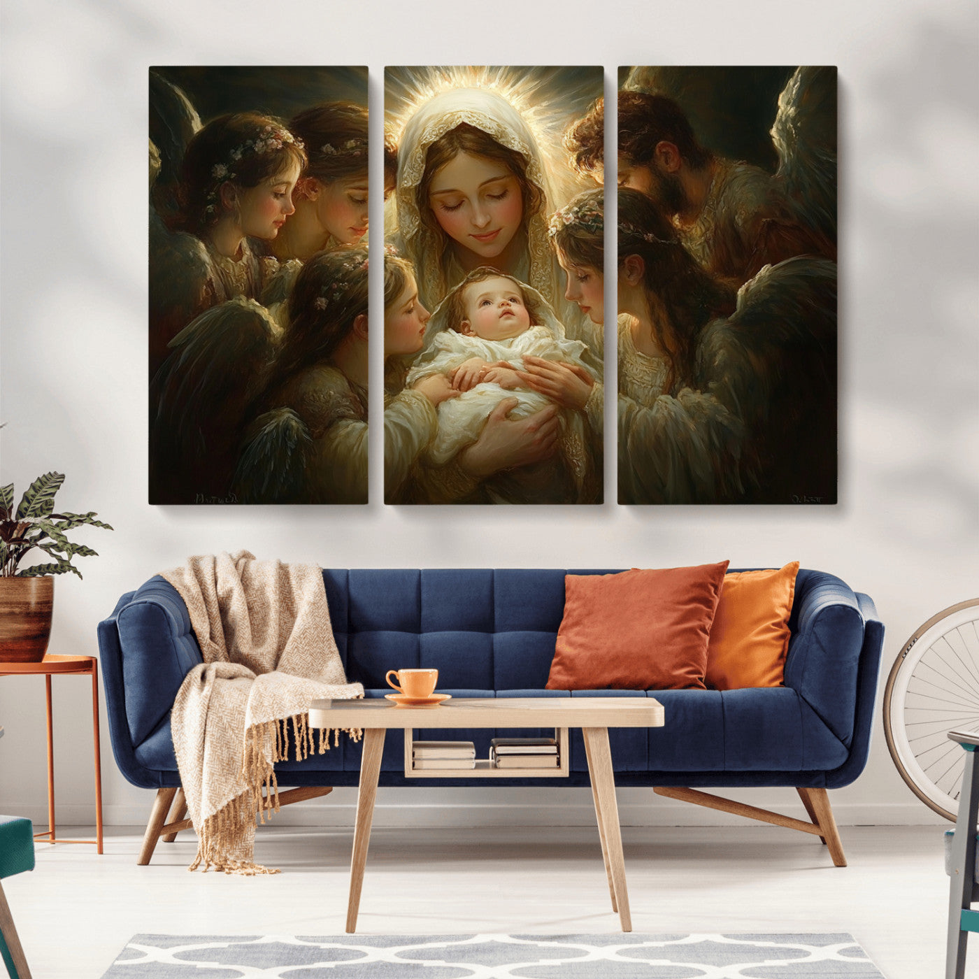 MGV-CV-48X32-3P - Mary Jesus Canvas Wall Art Print - Madonna and Child with Apostles Art Print - Classic Christian