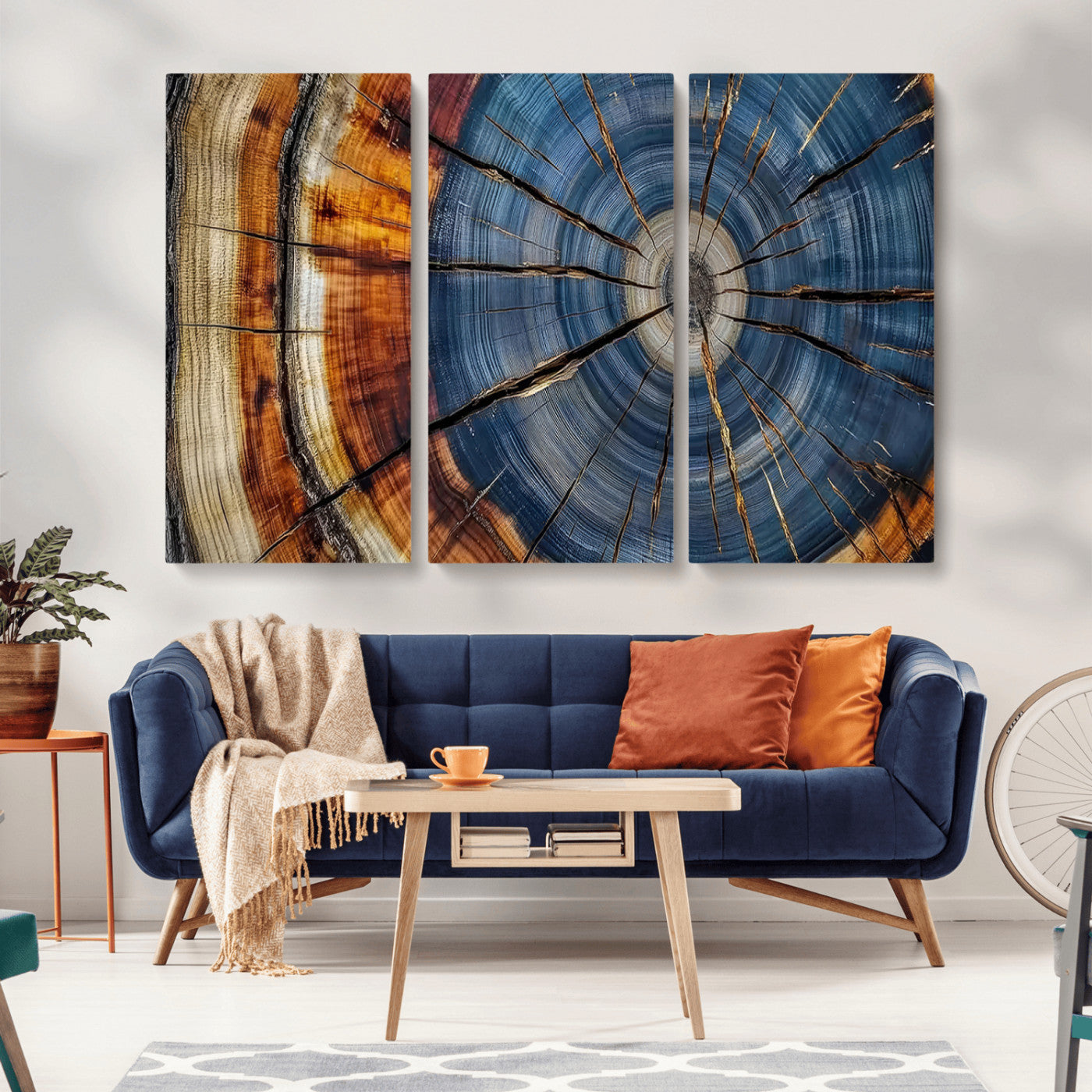 MGV-CV-48X32-3P - Abstract Tree Rings Canvas Wall Art - Wood Grain Canvas Print - Nature-Inspired Modern Wood Grain