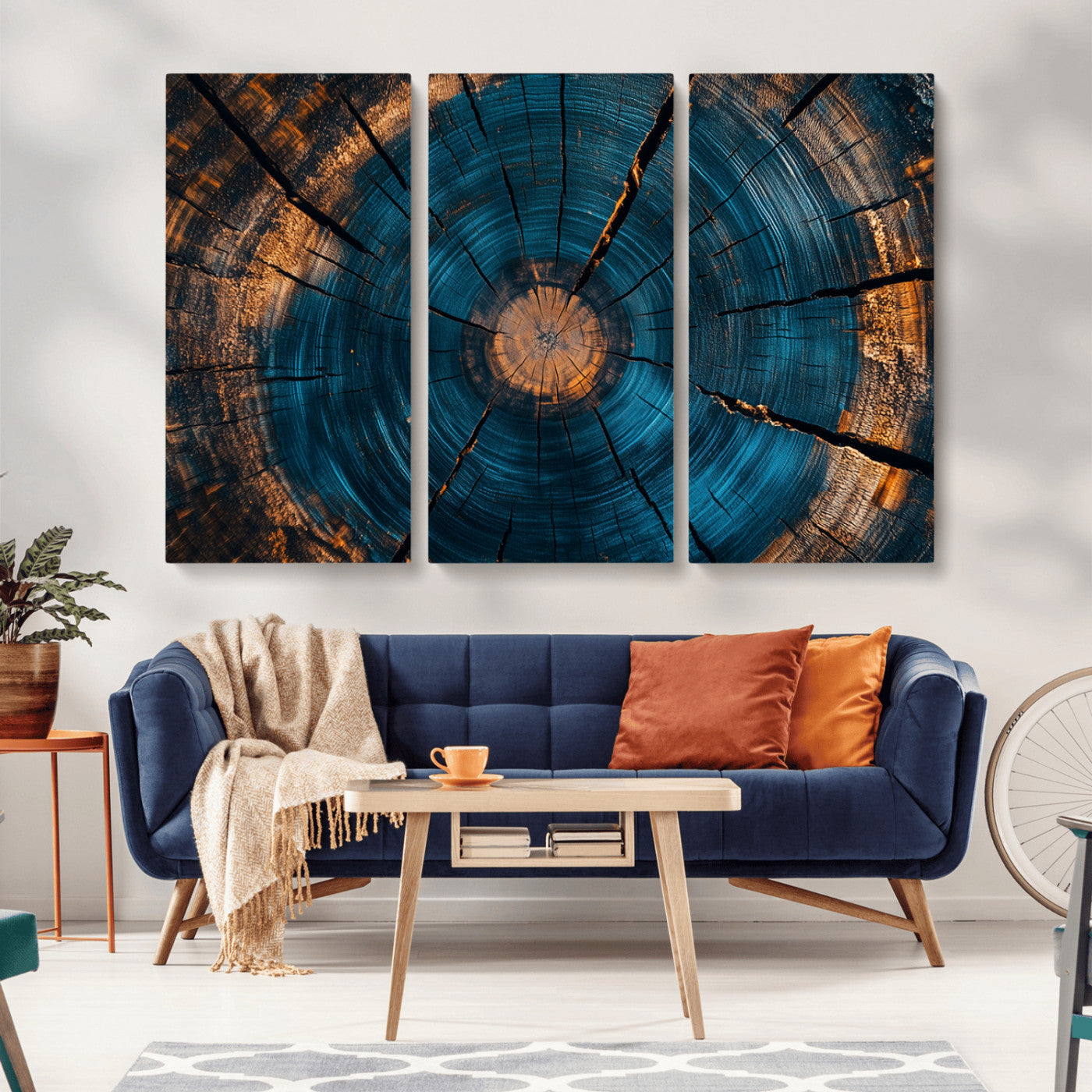 MGV-CV-48X32-3P - Abstract Tree Rings Wall Art Canvas Print - Wood Grain Rings Artwork Print - Nature Woodland Modern