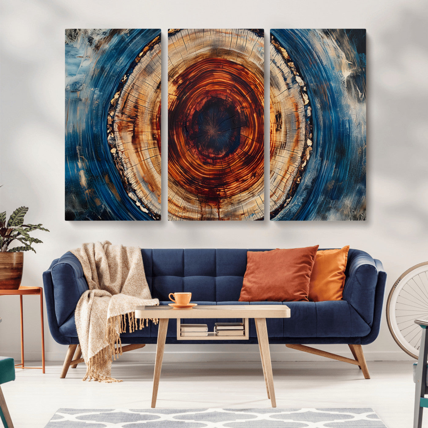 MGV-CV-48X32-3P - Abstract Framed Tree Rings Wall Decor, Wood Grain Rings Artwork Print, Nature Woodland Modern Wall
