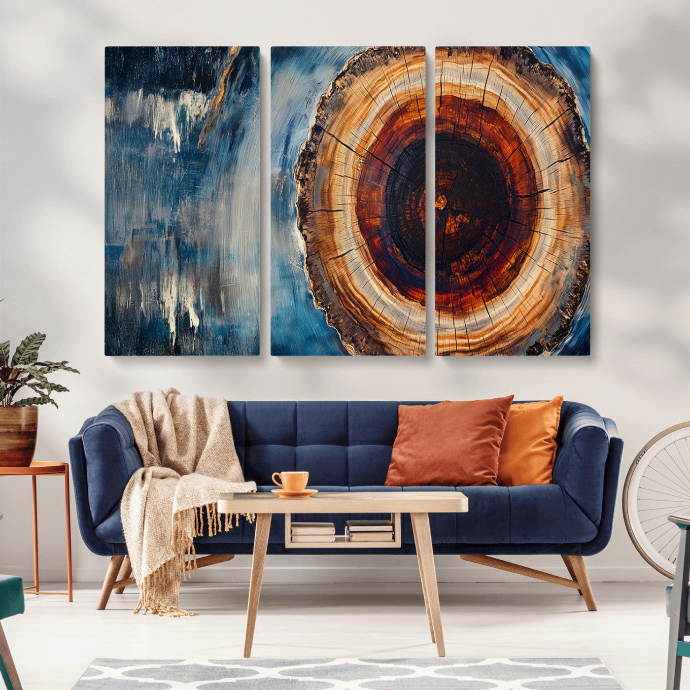 MGV-CV-48X32-3P - Abstract Tree Rings Wall Art Canvas Print - Wood Grain Rings Canvas Print - Nature Woodland Wall