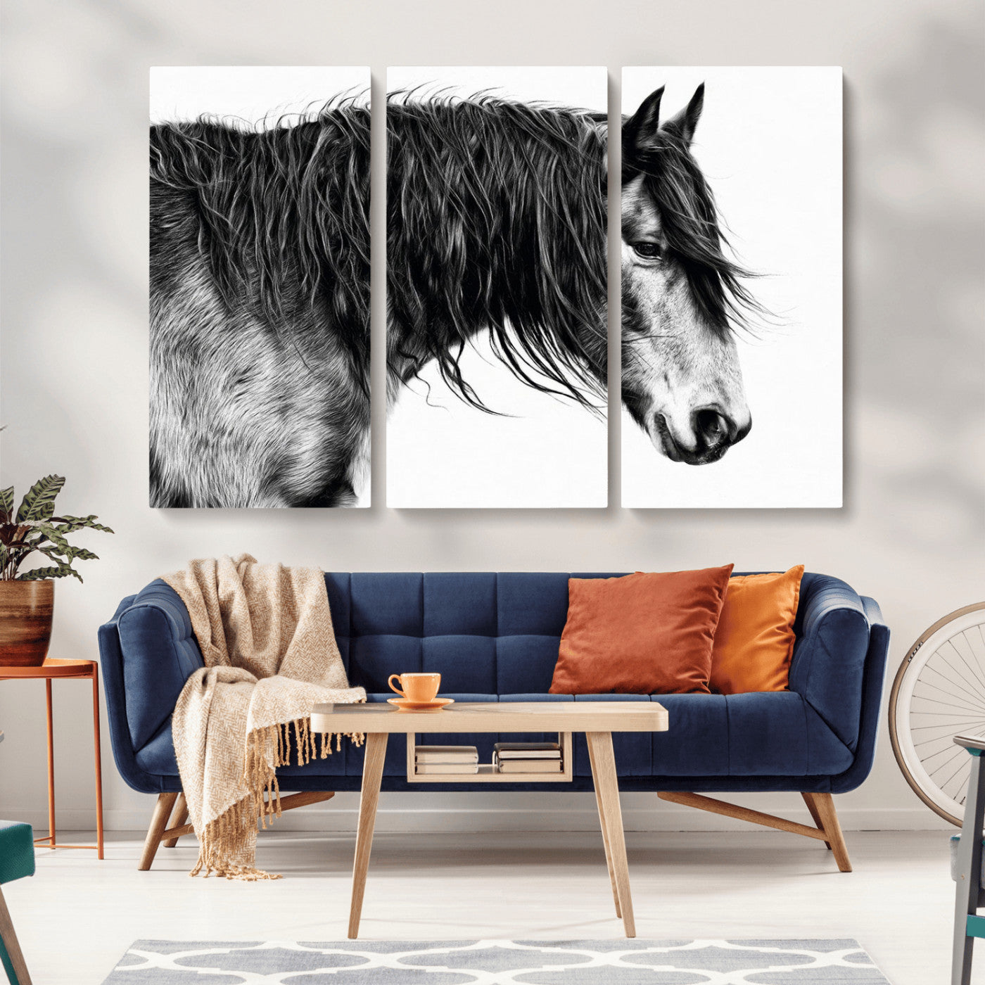 MGV-CV-48X32-3P - Black Horse Wall Art Canvas Print for Farmhouse Decor and Woodland Decoration