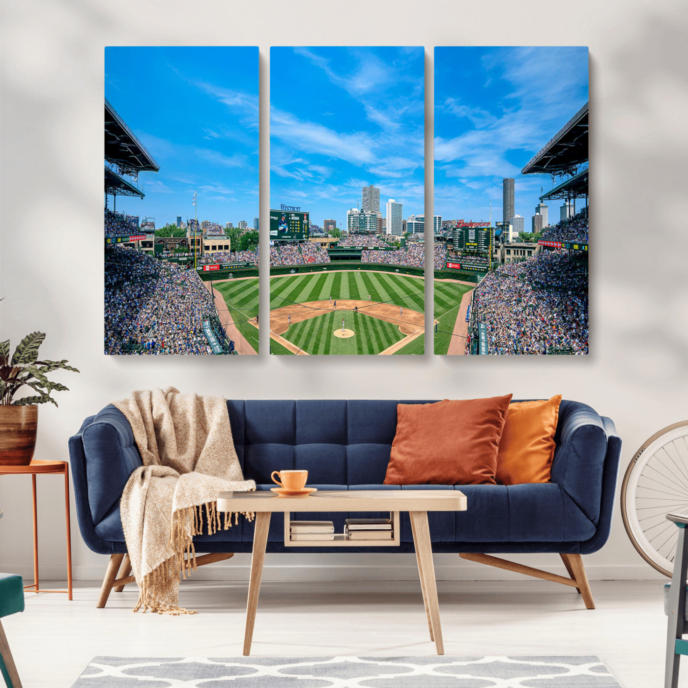 MGV-CV-48X32-3P - Wrigley Field Chicago Cubs Panoramic Art Multi Piece Canvas - Iconic Baseball Stadium Print for