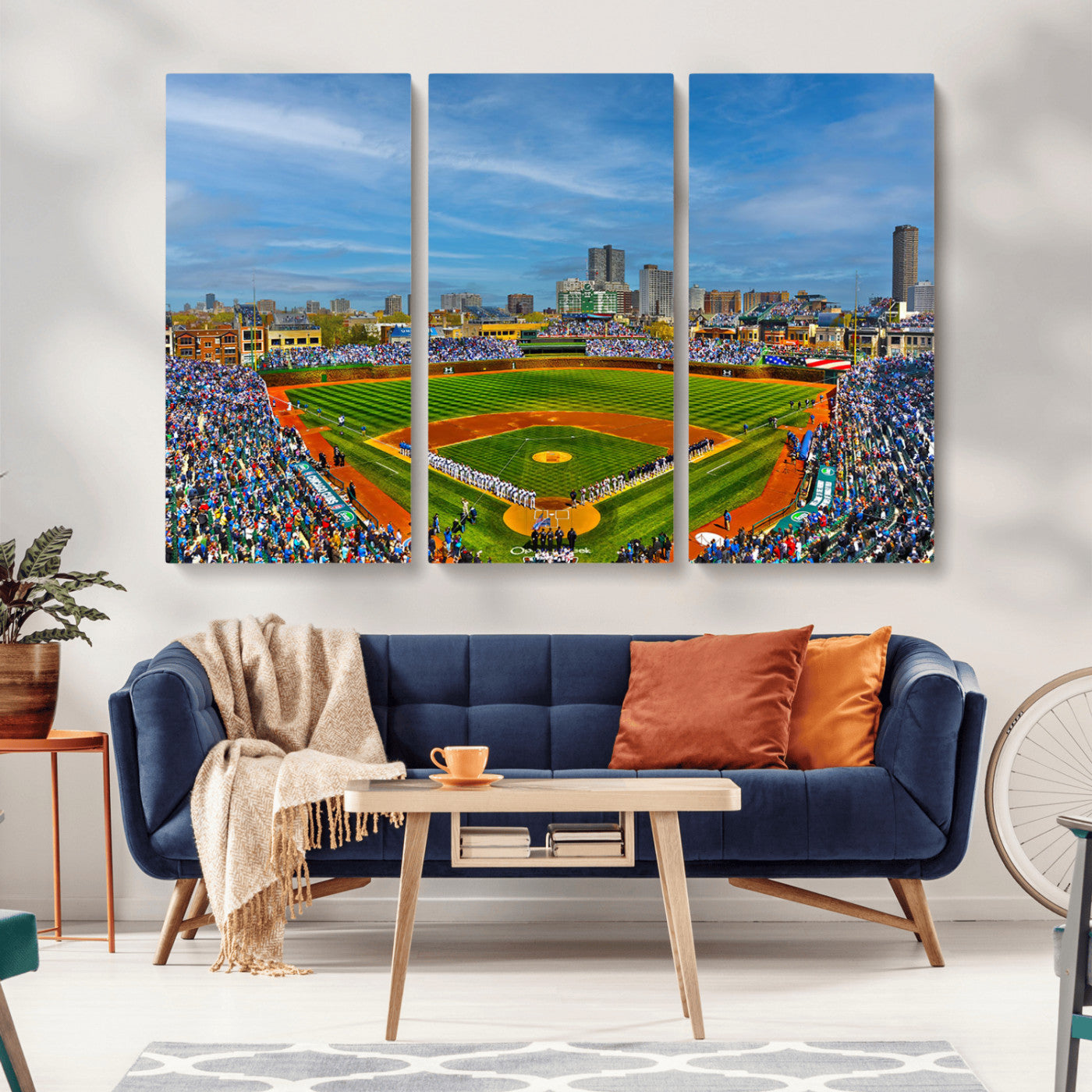 MGV-CV-48X32-3P - Wrigley Field Chicago Cubs Panoramic Multi Piece Canvas Wall Art - Iconic Baseball Stadium Canvas