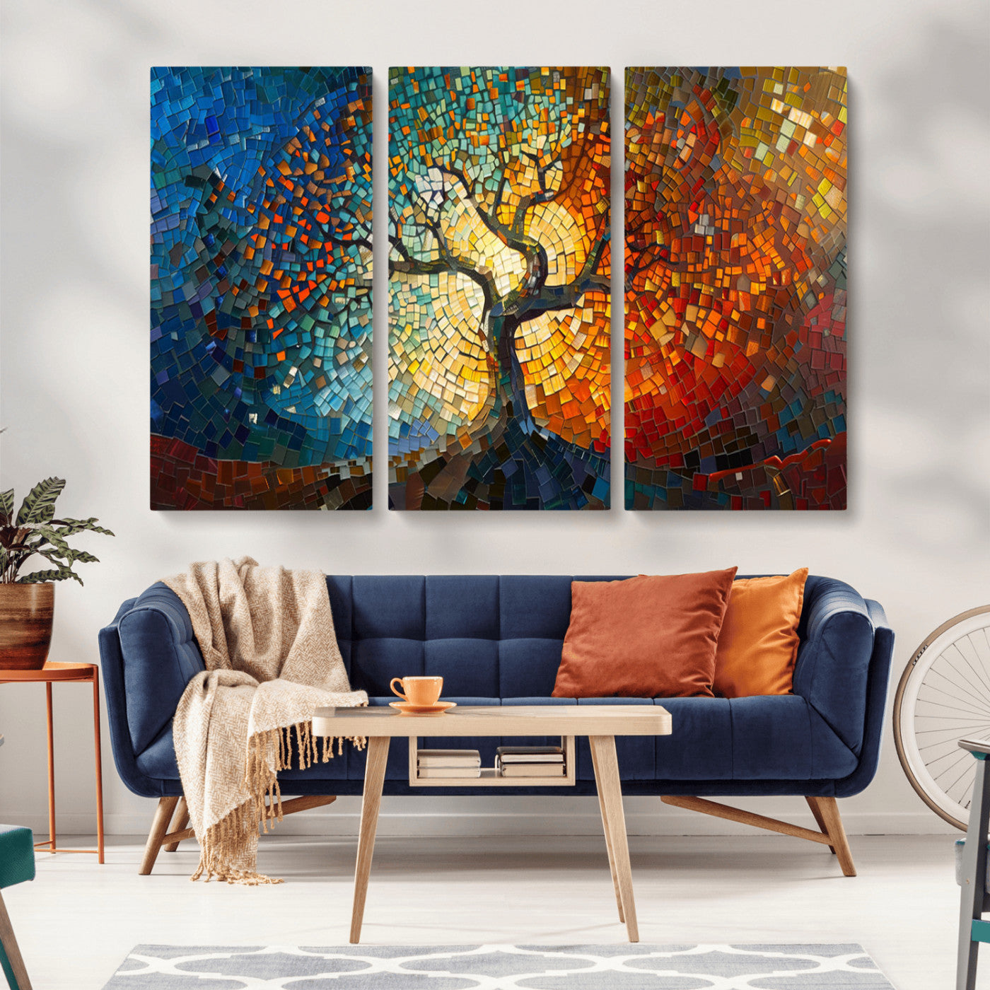 MGV-CV-48X32-3P - Mosaic Tree Canvas Wall Art Canvas Print – Vibrant Stained Glass-Inspired Tree of Life - Ready to