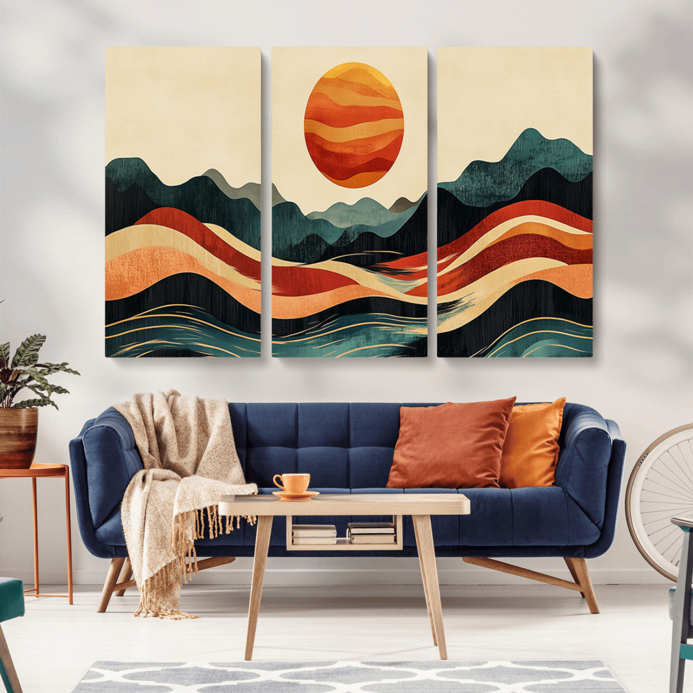 MGV-CV-48X32-3P - Mountain Triptych Wall Art - Western Nature Prints - Framed Boho Pine Tree Canvas for Log Cabin or