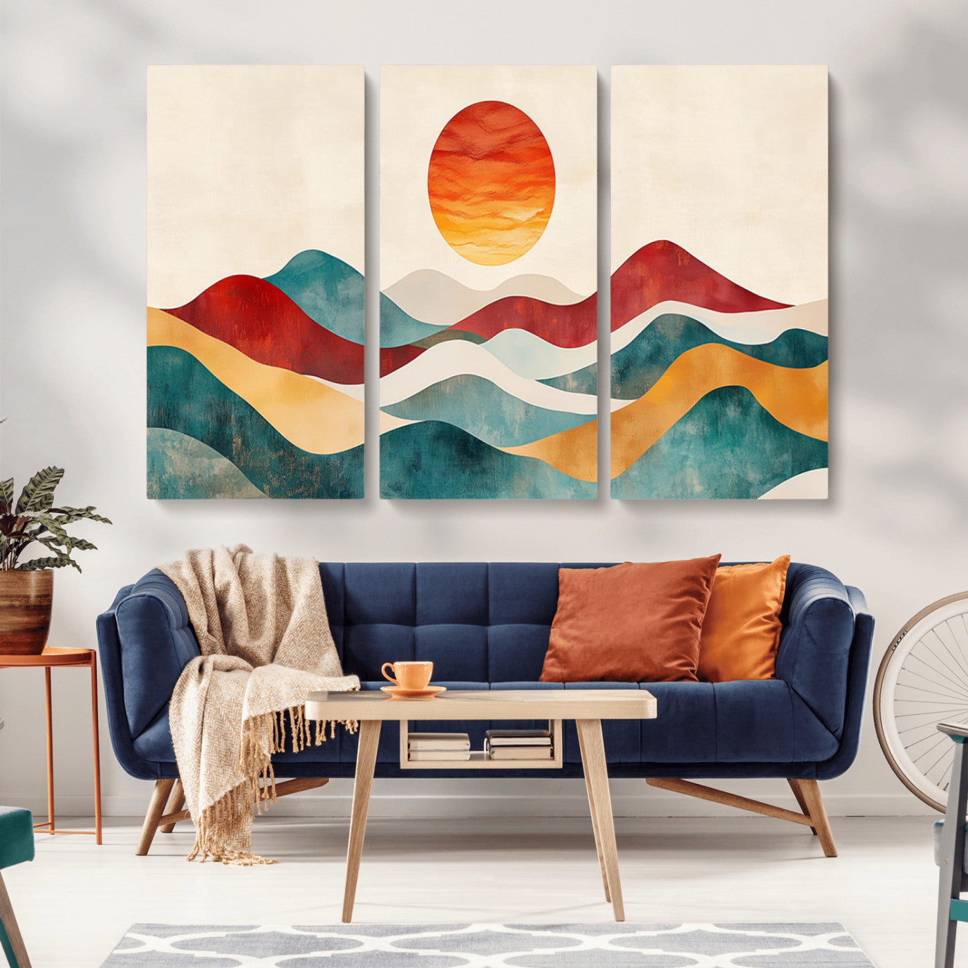 MGV-CV-48X32-3P - Southwest Mountain Canvas - Boho Triptych Wall Art - Rustic Woodland Nursery Decor - Abstract Nature