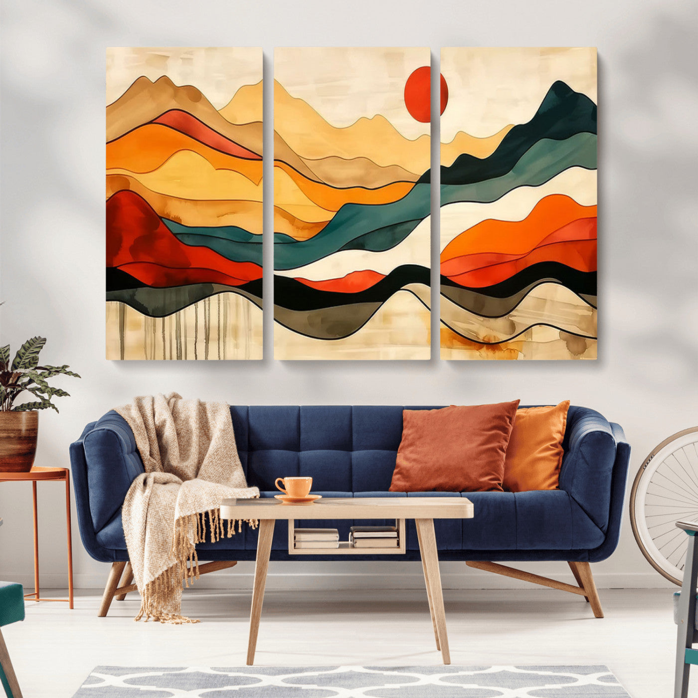 MGV-CV-48X32-3P - Mid Century Wall Art Print  - Abstract Woodland Print - Modern Art Panoramic Mountain Wall Art