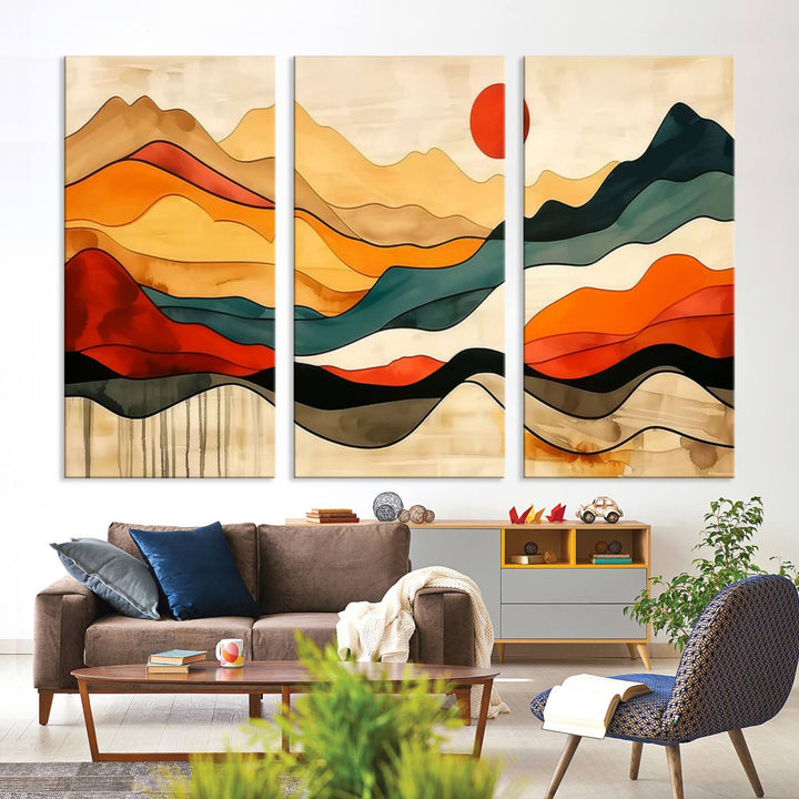 Triptych of Mid Century Mountain Wall Art.