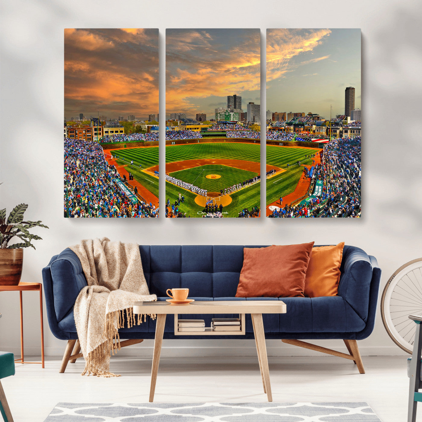 MGV-CV-48X32-3P - Chicago Wrigley Field Canvas Wall Art - Iconic Baseball Stadium Art Print - Wrigley Field Chicago