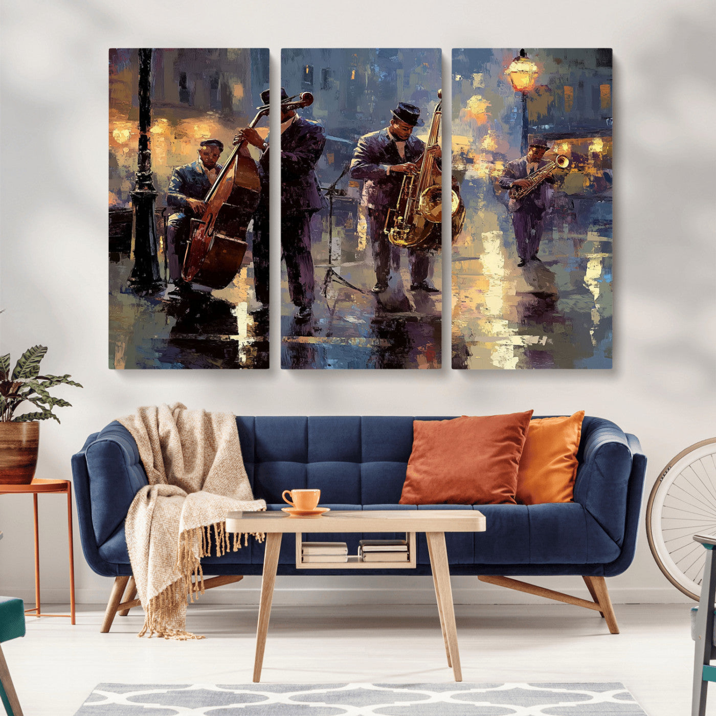 MGV-CV-48X32-3P - Afro Abstract Jazz Music Canvas Print - African American Wall Art - Colorful Framed Afro Abstract