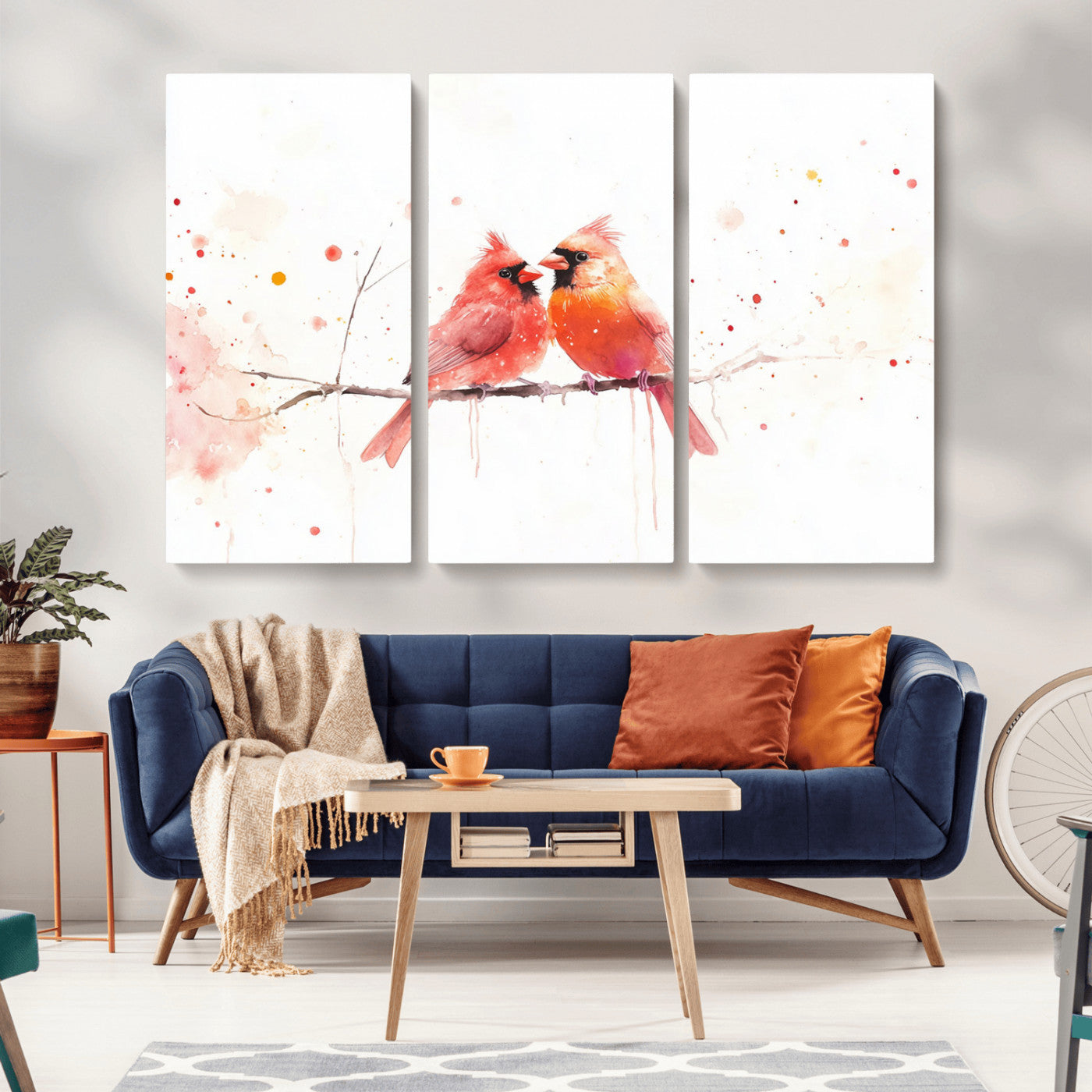 MGV-CV-48X32-3P - Cardinal Bird Canvas Wall Art - Male and Female Cardinal Print - Nature-Inspired Bird Wall Decor for