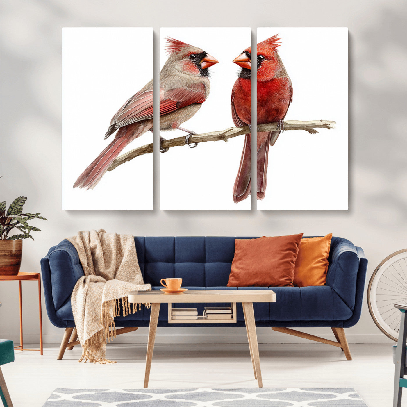 MGV-CV-48X32-3P - Cardinal Bird Canvas Wall Art - Male and Female Cardinal Print - Abstract Bird Wall Decor for Home -