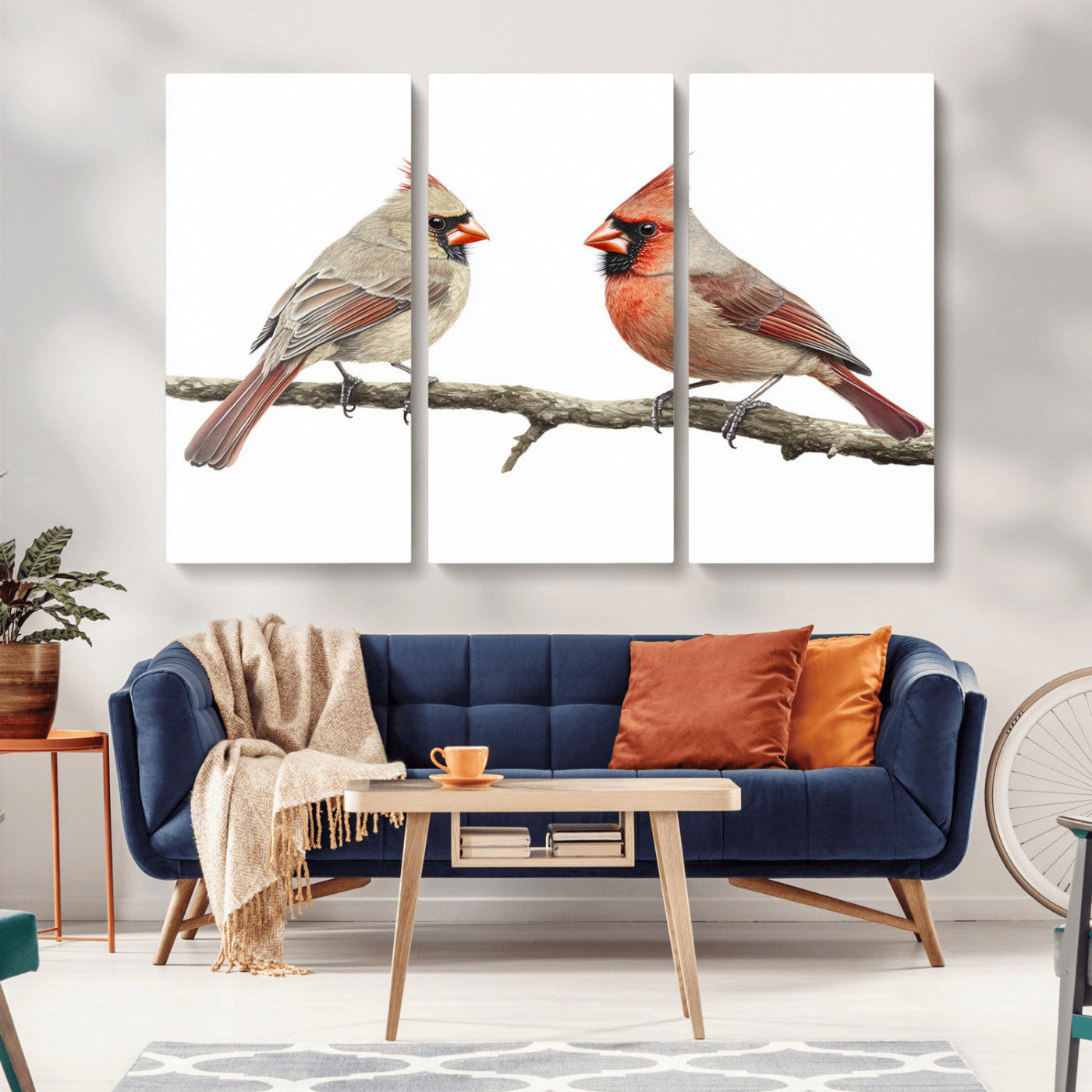 MGV-CV-48X32-3P - Cardinal Canvas Wall Art - Male and Female Cardinal Print - Nature-Inspired Bird Wall Decor for Home