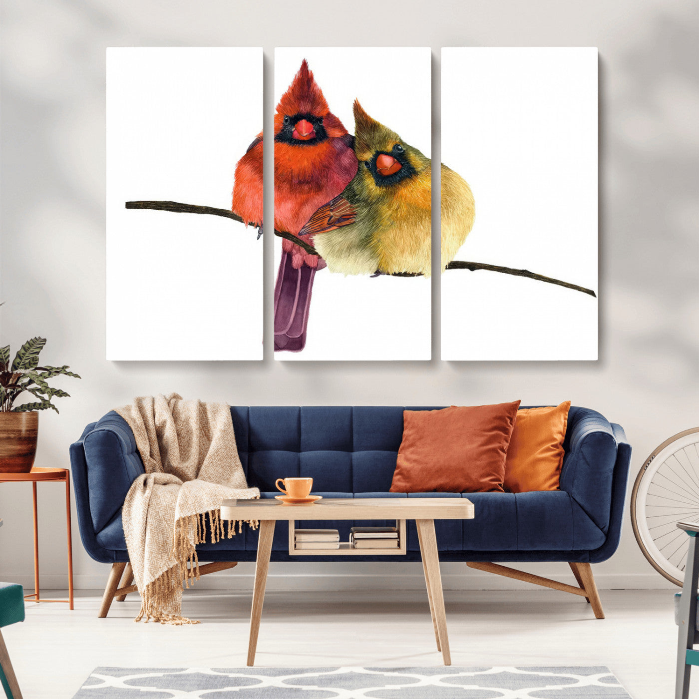MGV-CV-48X32-3P - Cardinal Bird Canvas Wall Art - Male and Female Cardinal Print - Nature-Inspired Bird Wall Decor for